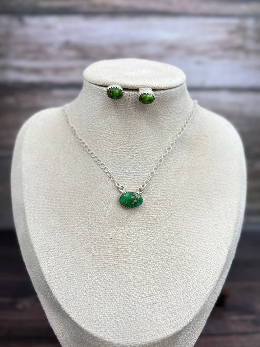 Handmade Sterling Silver Sonoran Mountain Turquoise Necklace Earrings Set with Signed Nizhoni