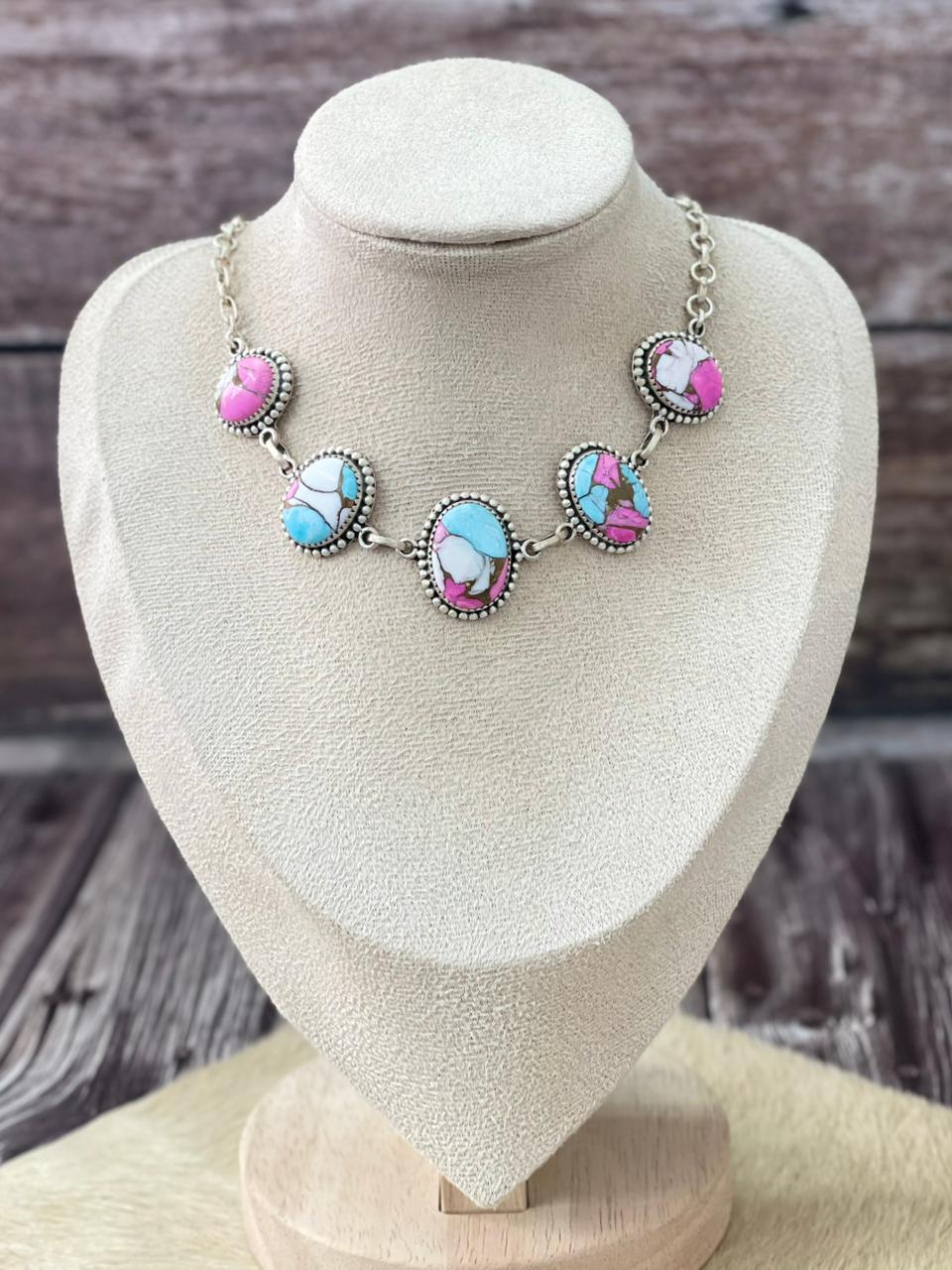 Handmade Sterling Silver Cotton Candy Choker Necklace "Signed Nizhoni"