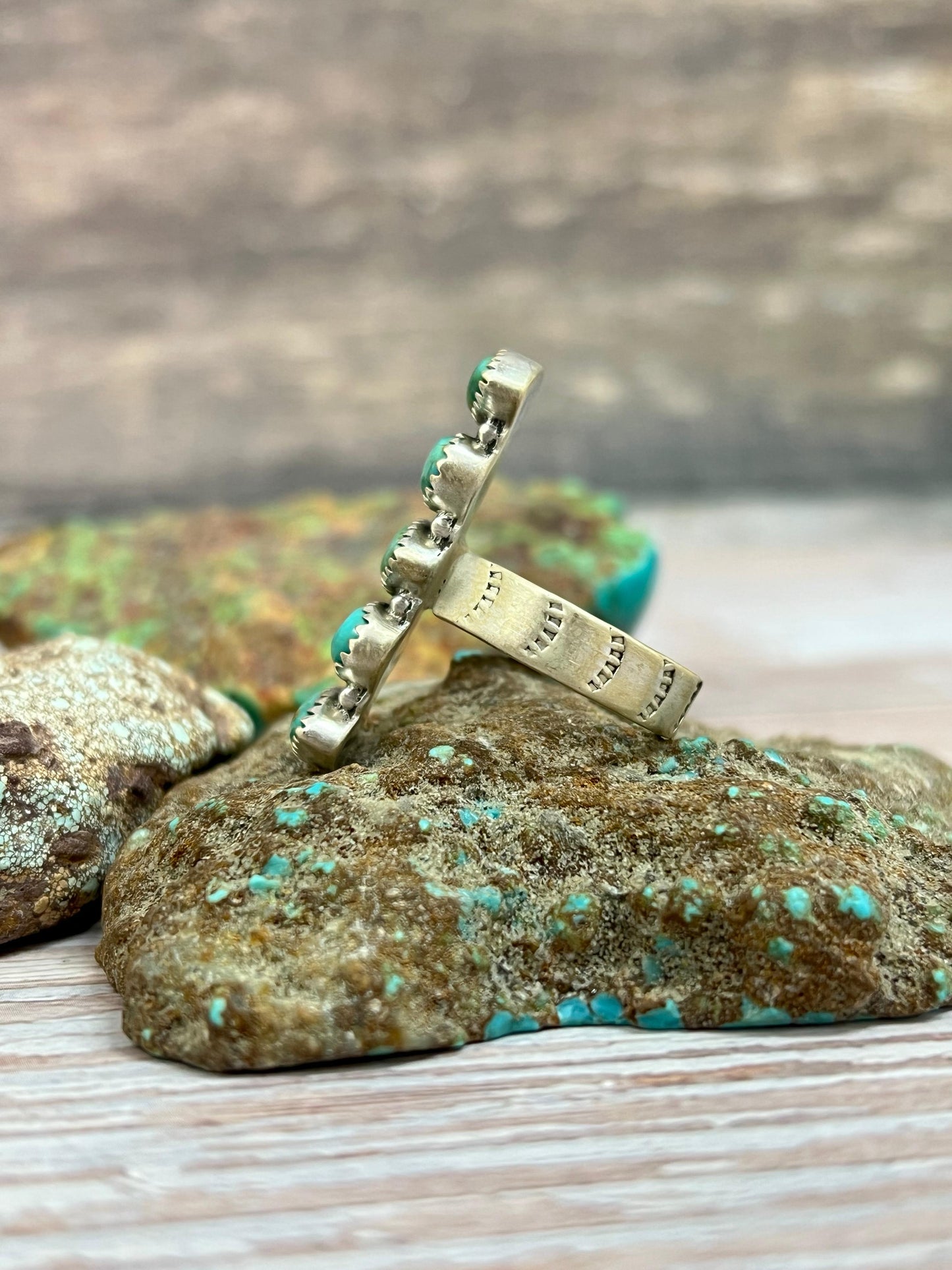 Handmade Sterling Silver Kingman Turquoise Adjustable Ring with Signed Nizhoni