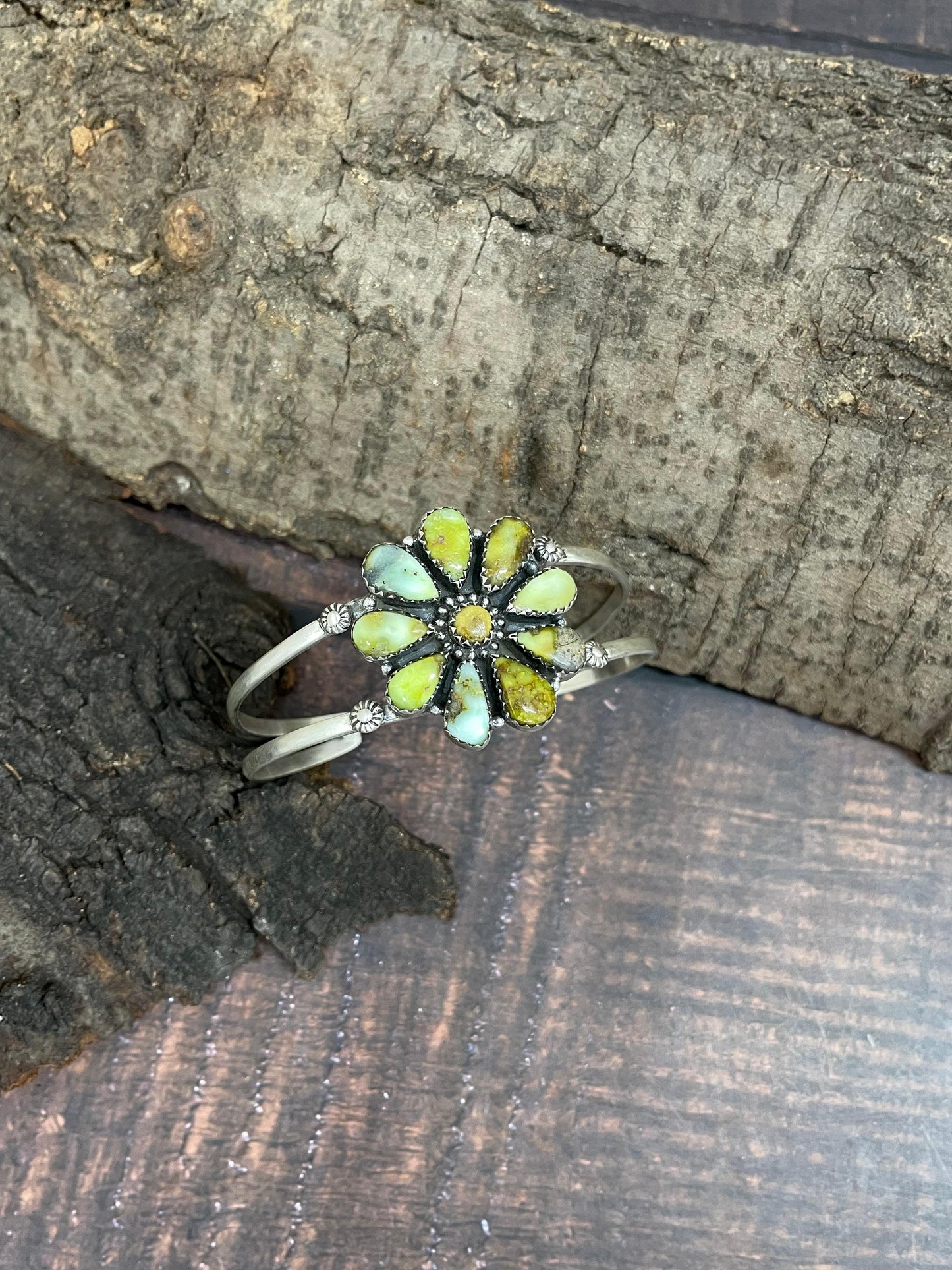 Handmade Sterling Silver Palomino Turquoise Bracelet with Signed Nizhoni
