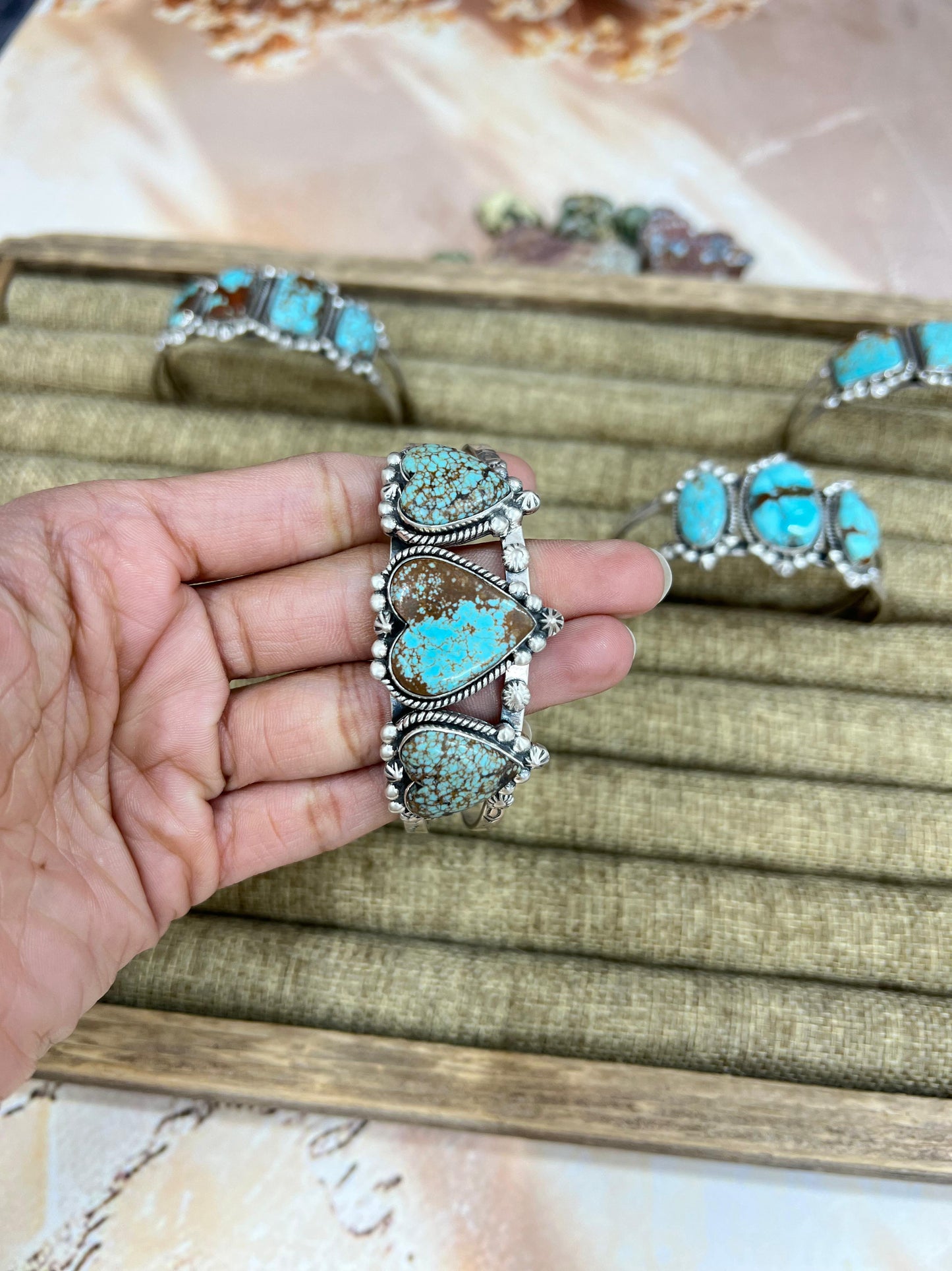 Handmade Sterling Silver Number 8 Turquoise Cuff Bracelet with Signed Nizhoni