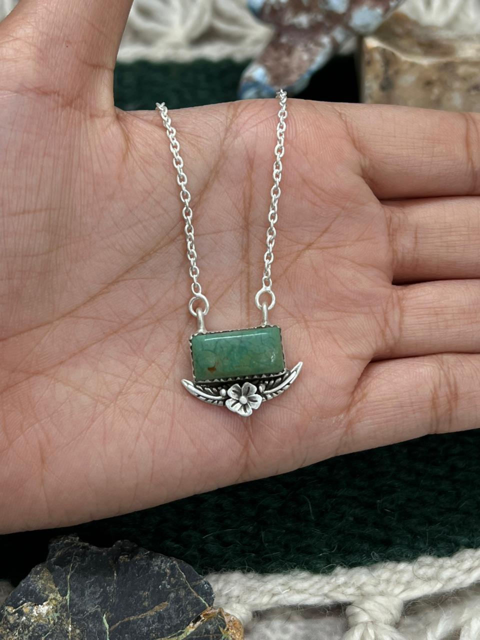 Handmade Sterling Silver Old Stock Royston Turquoise Bar Necklace "Signed Nizhoni"