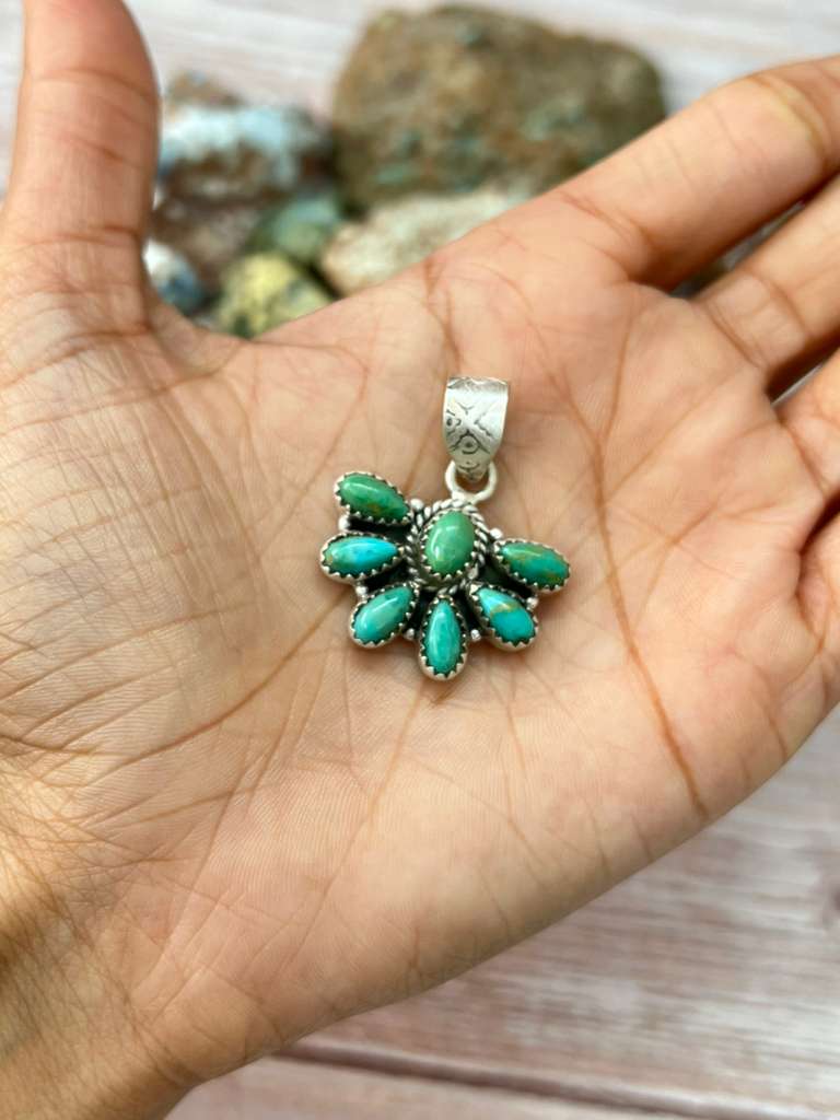 Handmade Sterling Silver Kingman Turquoise Pendant "Signed Nizhoni"
