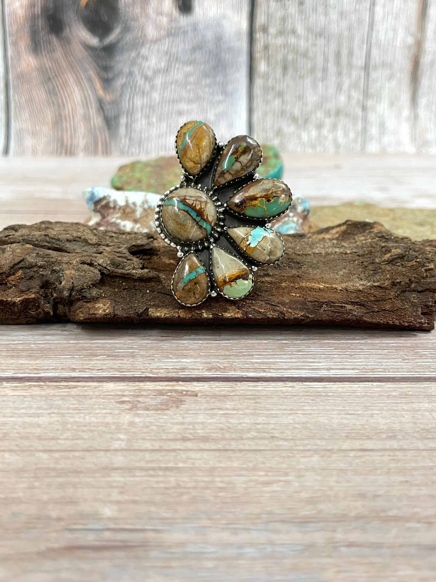 Handmade Sterling Silver Ribbon Royston Adjustable Ring with Signed Nizhoni