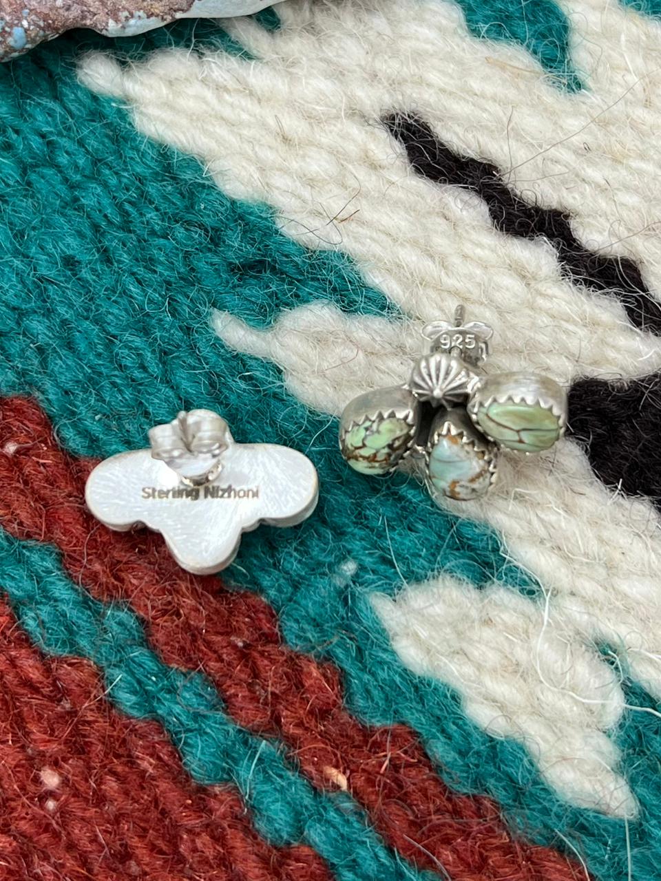 Handmade Sterling Silver Variscite Post Studs "Signed Nizhoni"