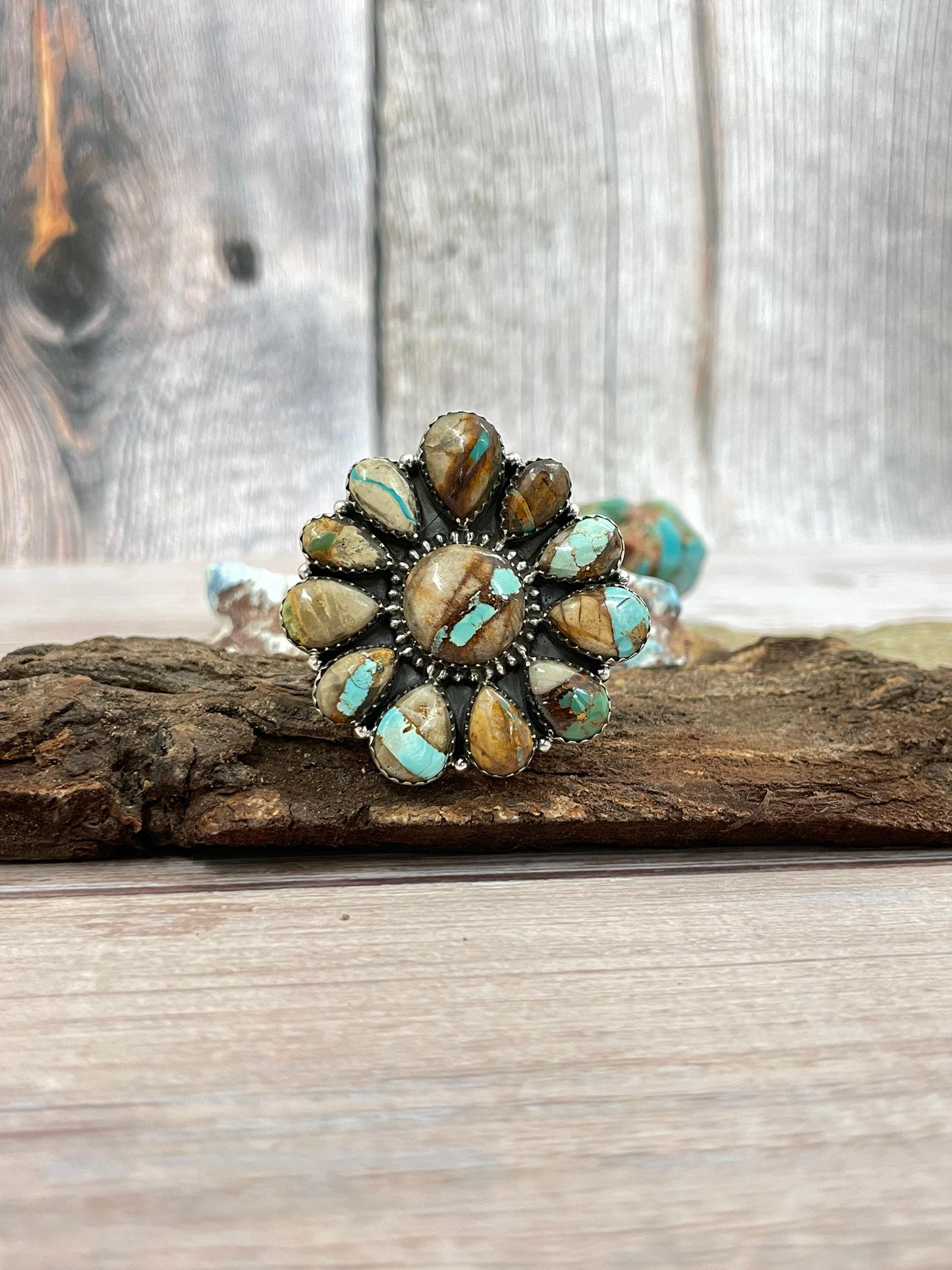Handmade Sterling Silver Ribbon Royston Adjustable Ring with Signed Nizhoni
