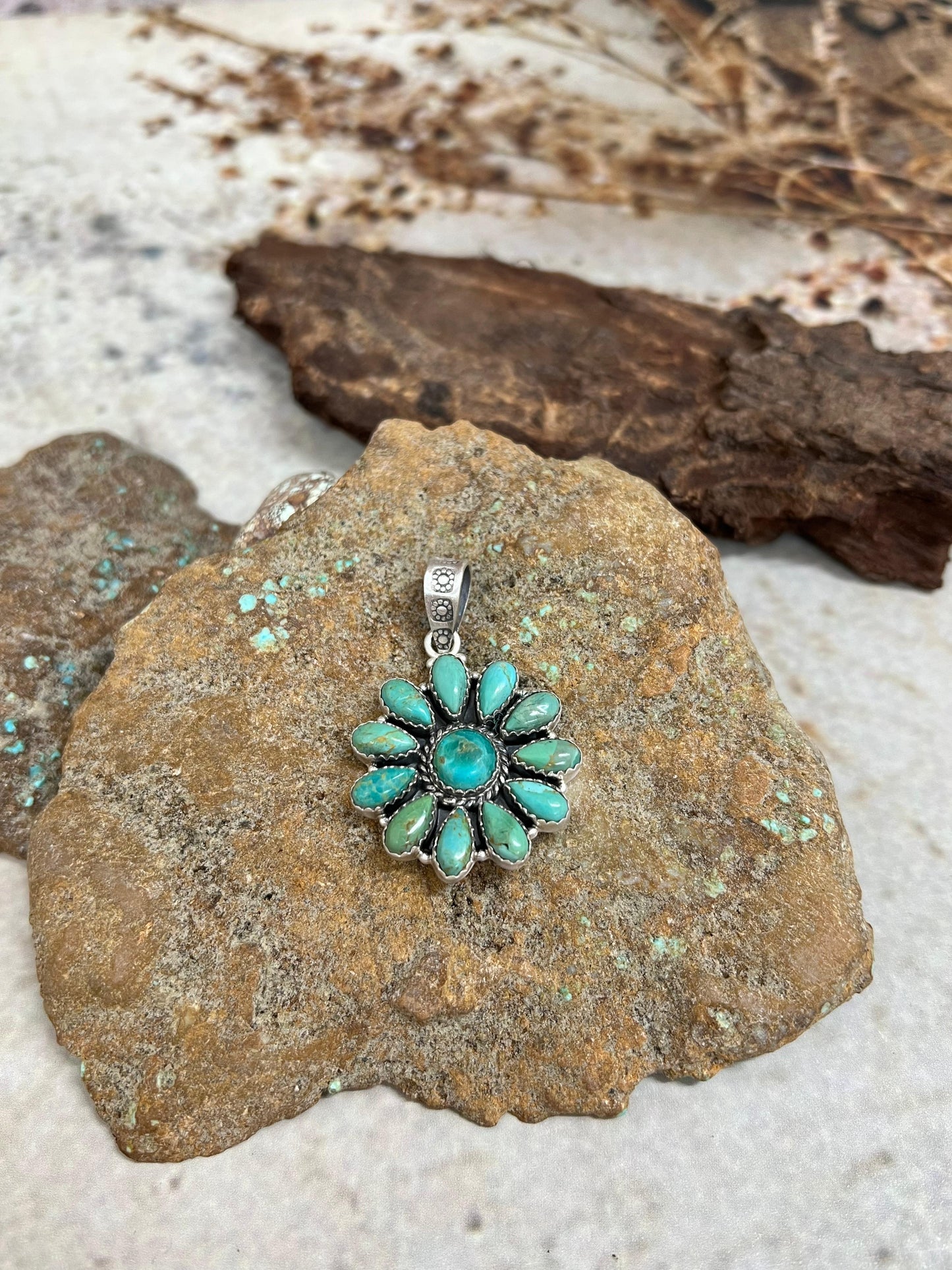 Handmade Sterling Silver Kingman Turquoise Pendant Signed Nizhoni
