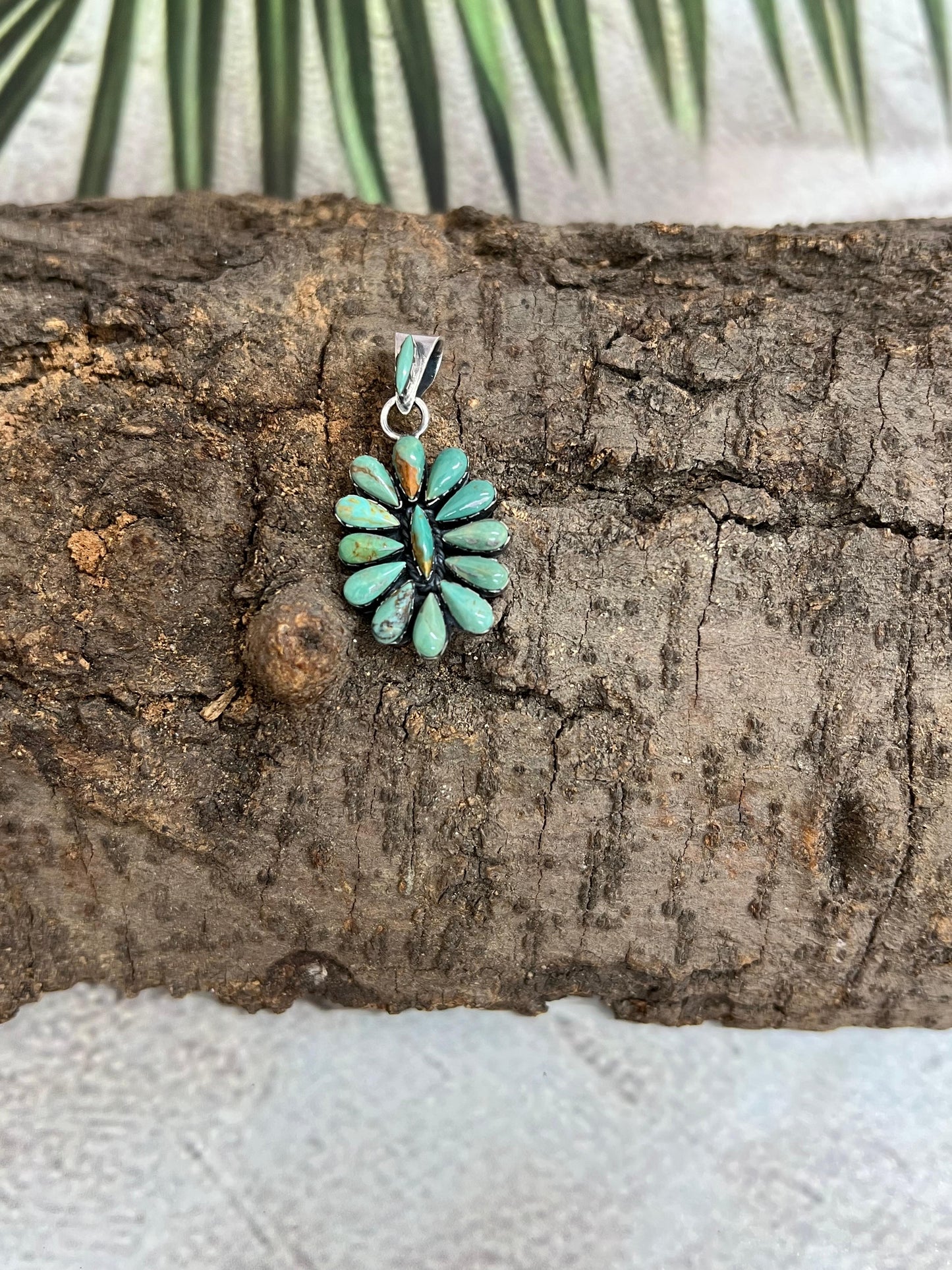 Handmade Sterling Silver Kingman Turquoise Pendant with Signed Nizhoni