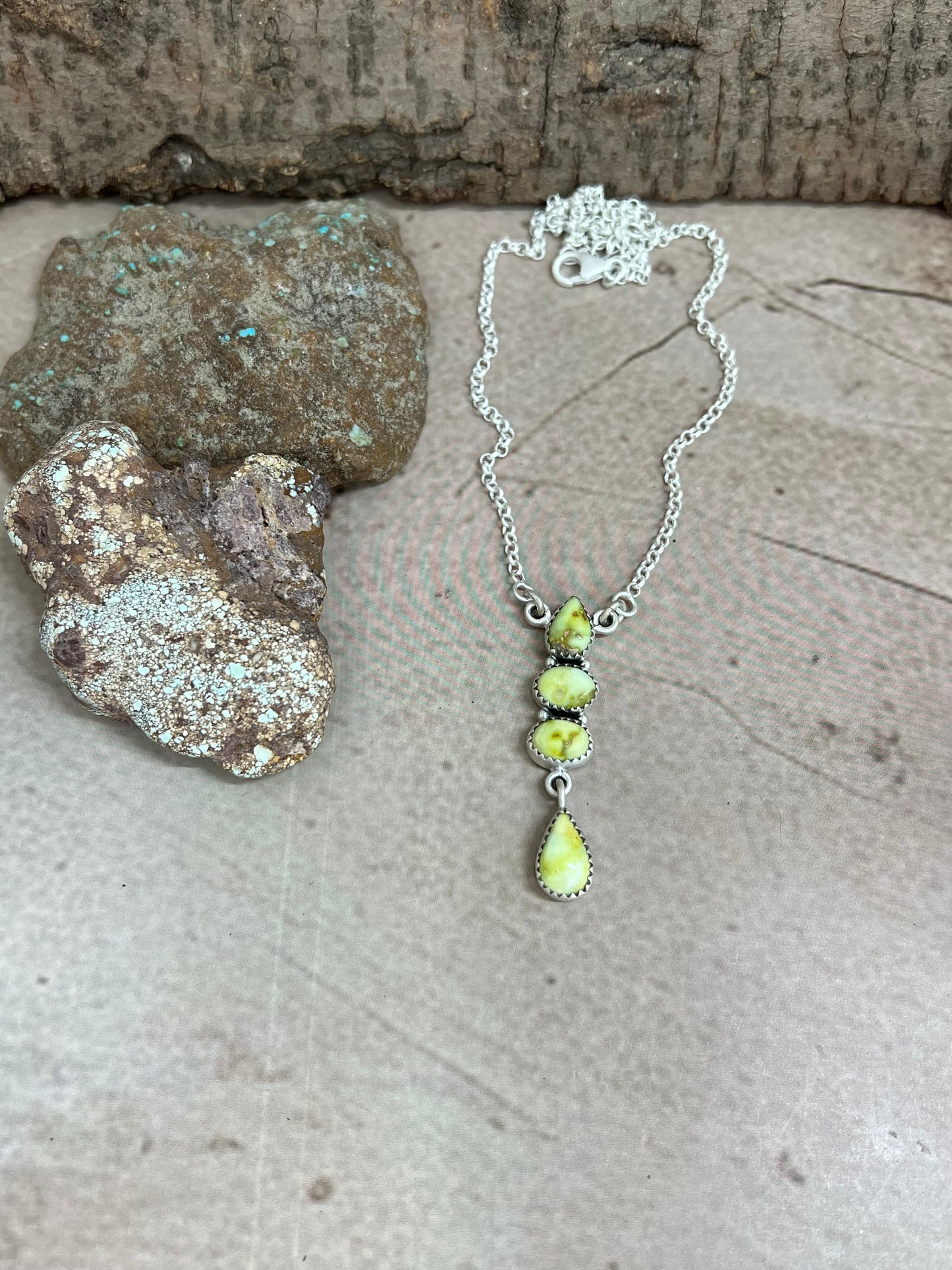Handmade Sterling Silver Palomino Turquoise Necklace with Signed Nizhoni