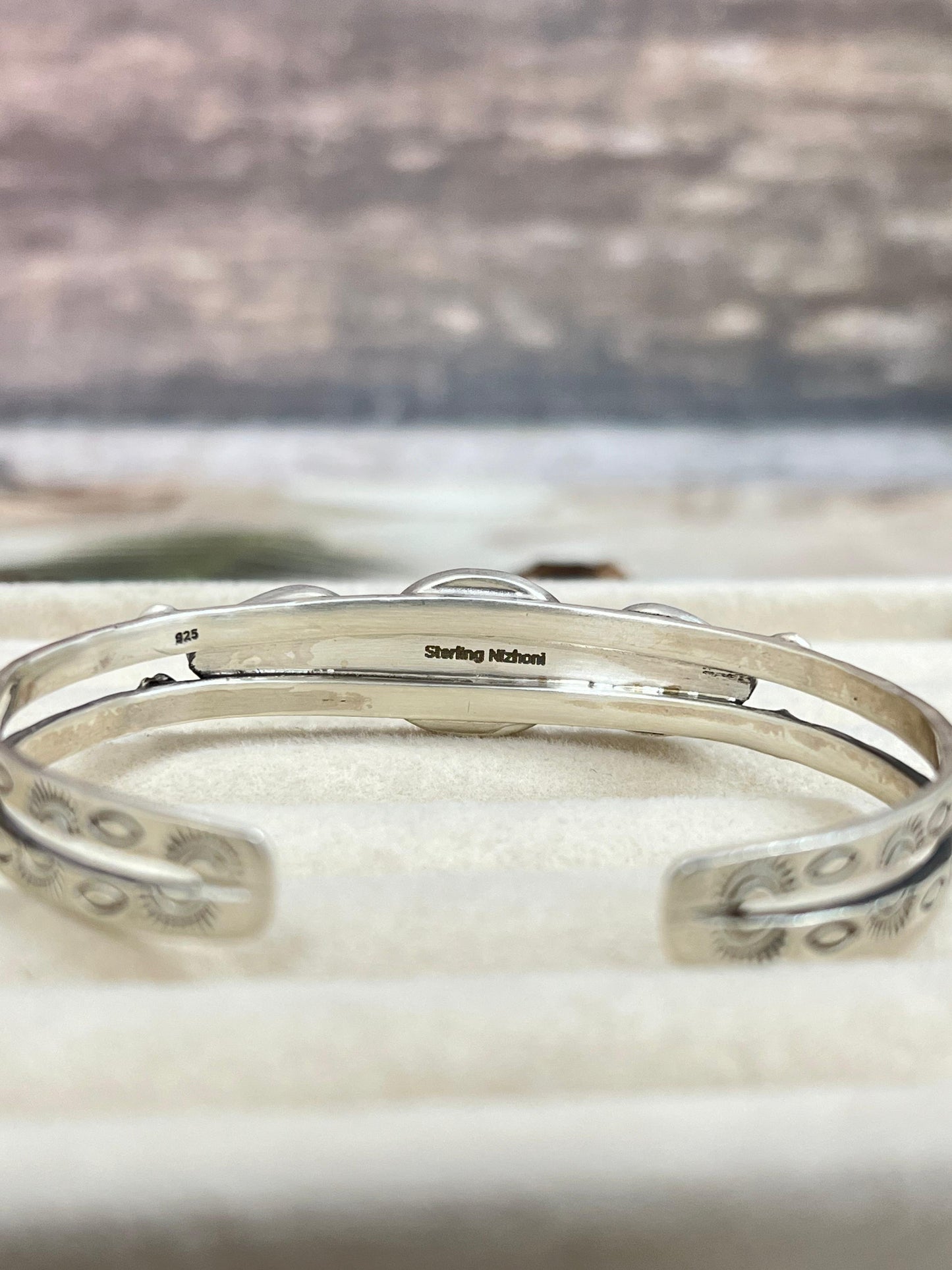 Handmade Sterling Silver Old Stock Royston Turquoise Bracelet with Signed Nizhoni