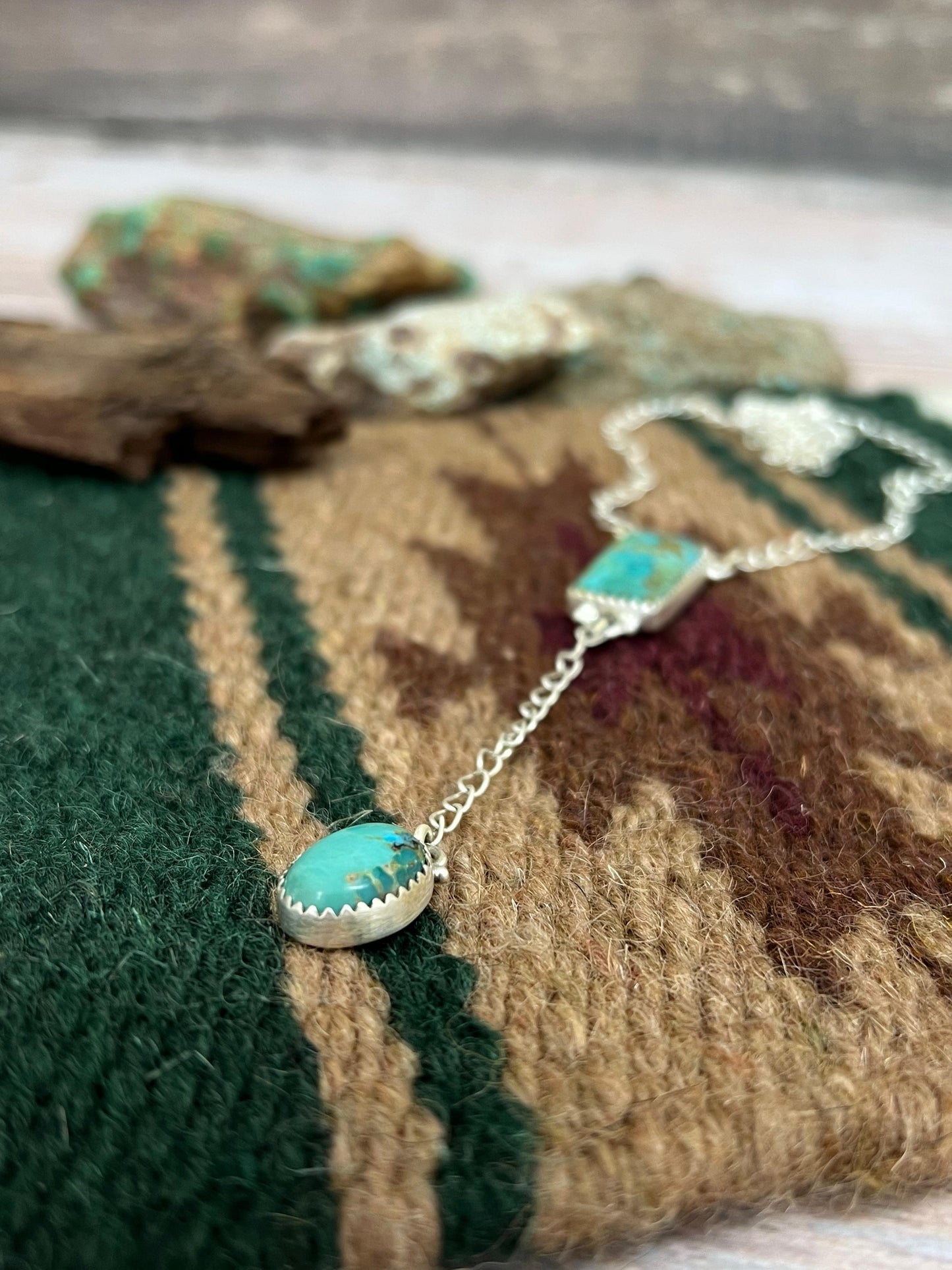Handmade Sterling Silver Kingman Turquoise Lariat Necklace Signed Nizhoni