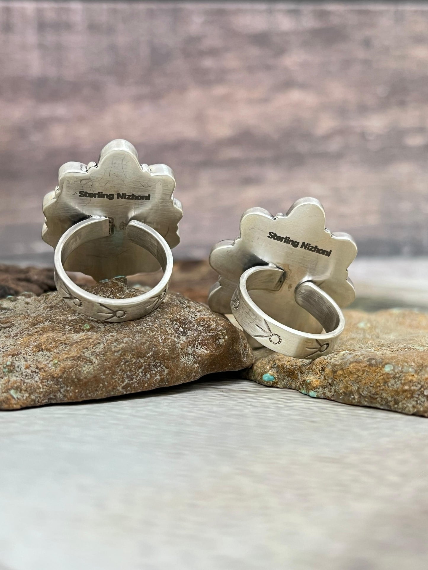 Handmade Sterling Silver Blackjack Turquoise Adjustable Ring Signed Nizhoni