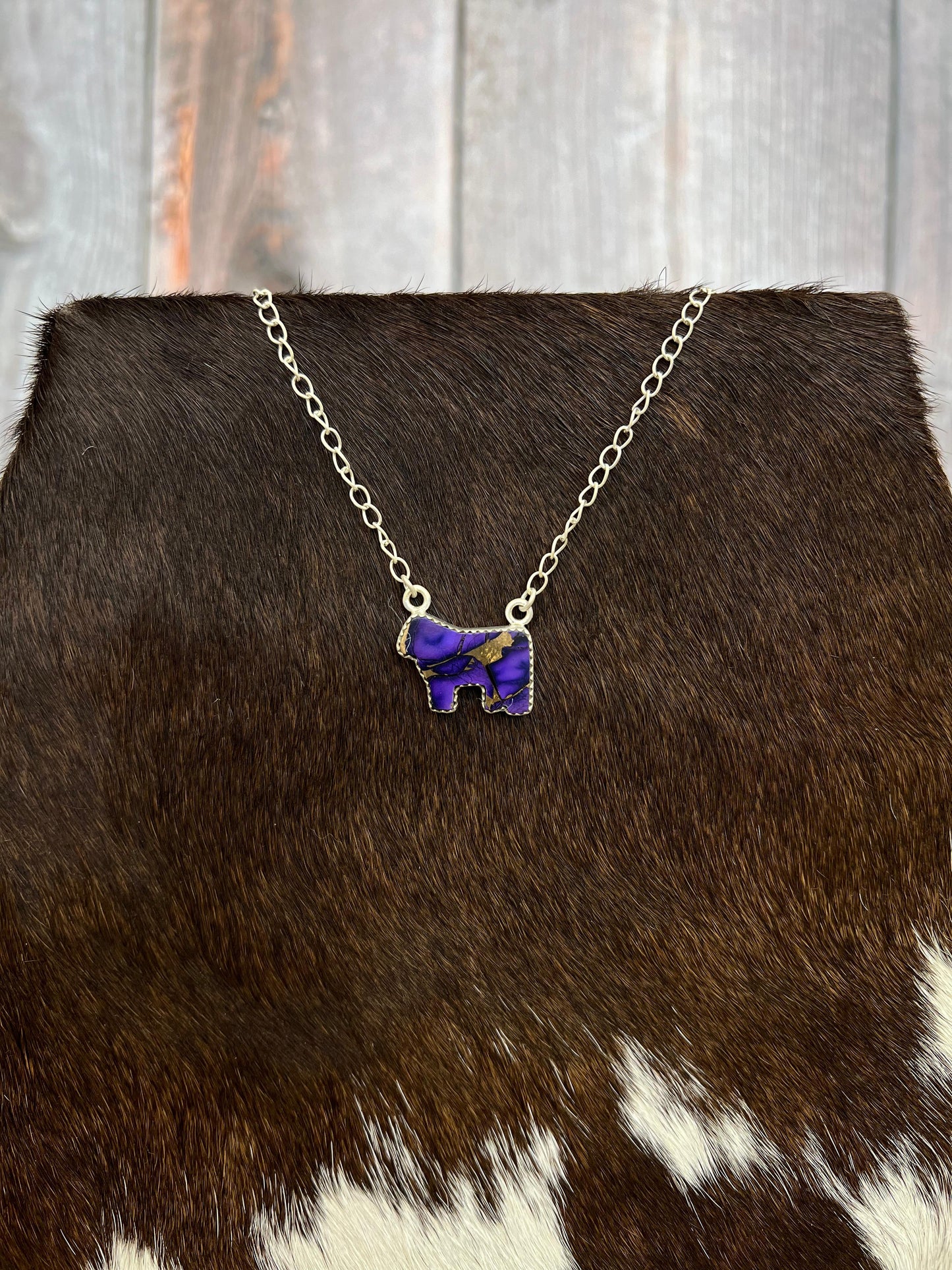 Handmade Sterling Silver Grape Dahlia Bull Necklace with Signed Nizhoni