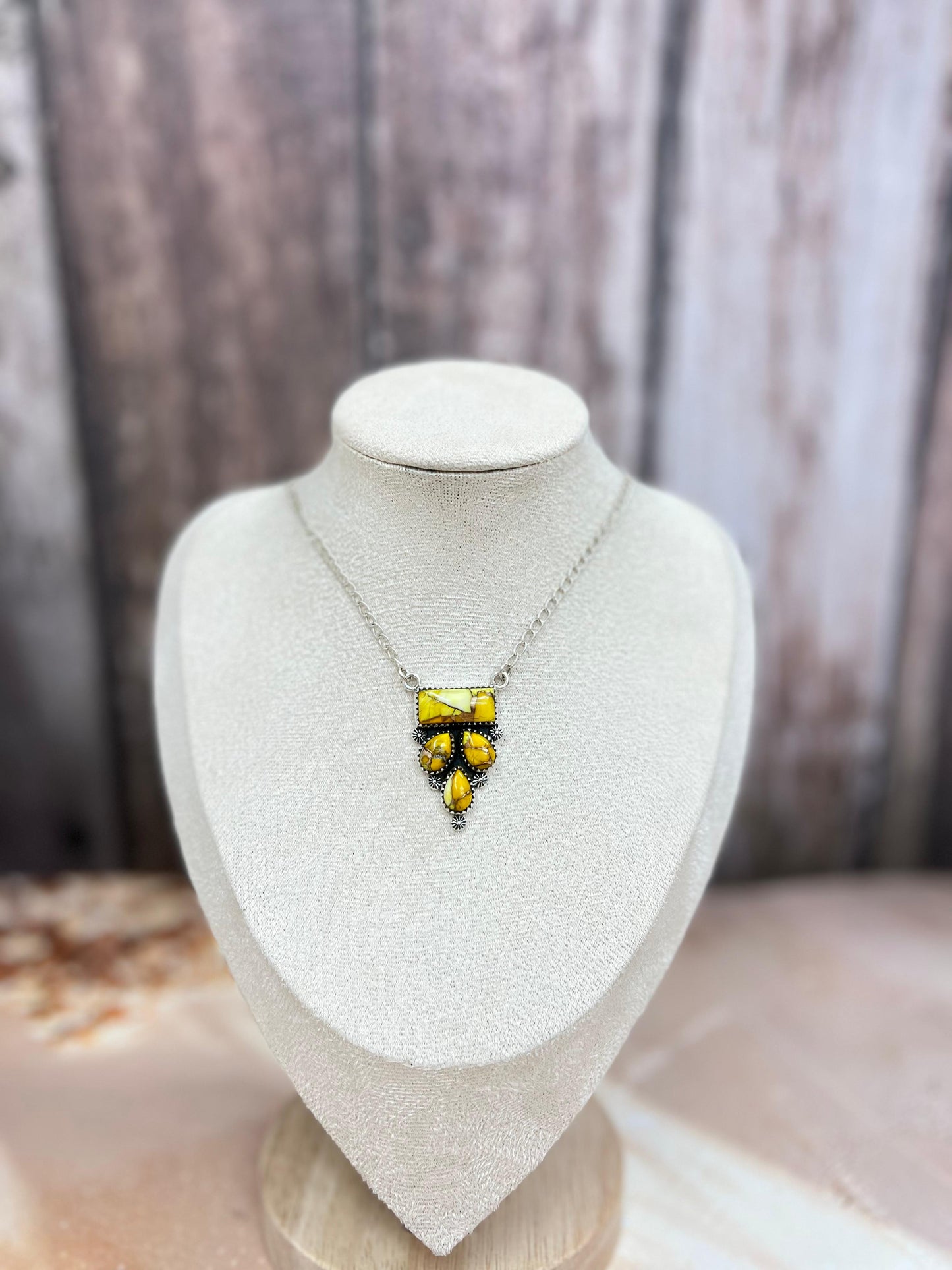 Handmade Sterling Silver Honey Dahlia Necklace with Signed Nizhoni