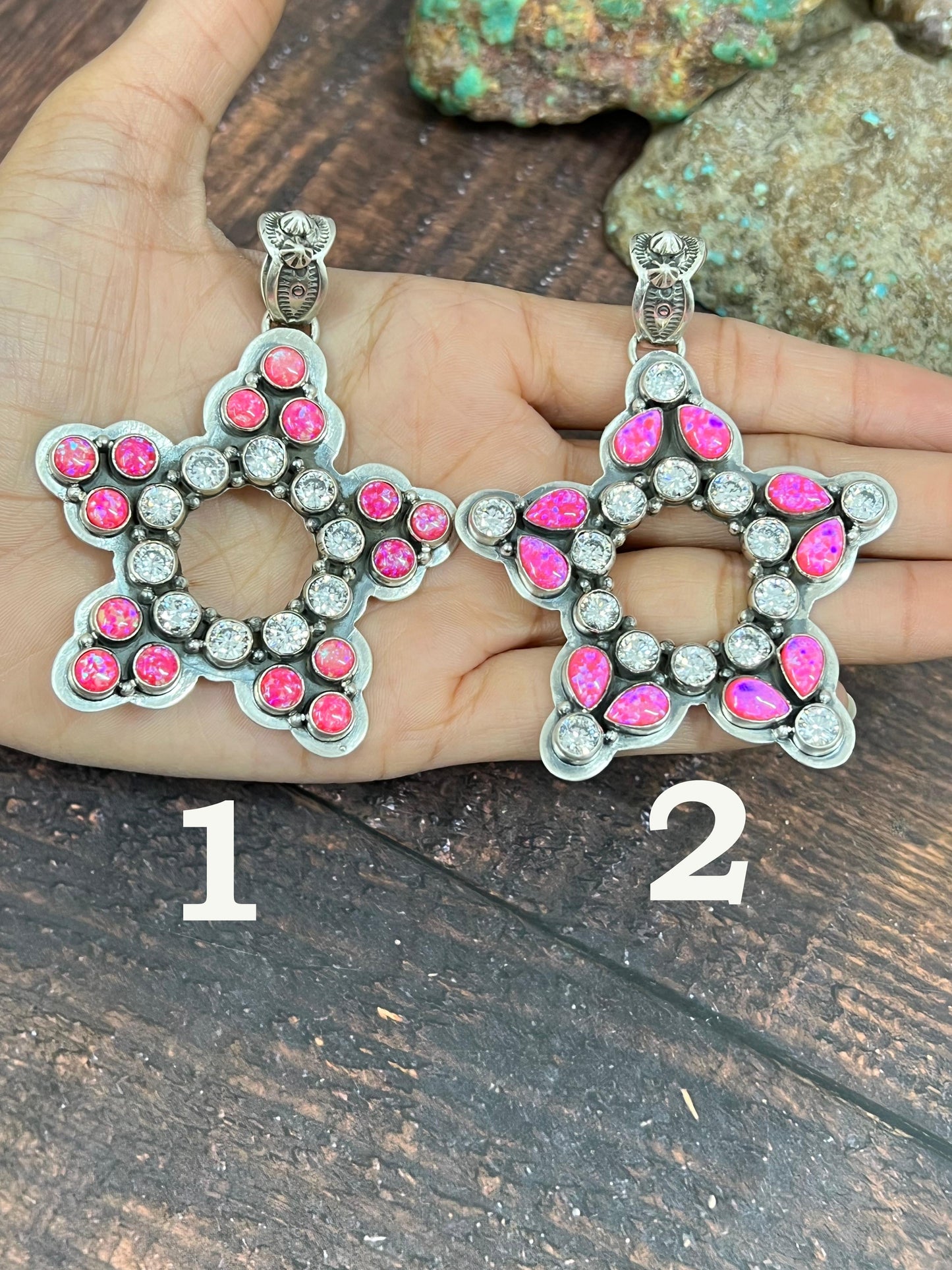 Handmade Sterling Silver Hot Pink with CZ Star Pendant, Signed Nizhoni
