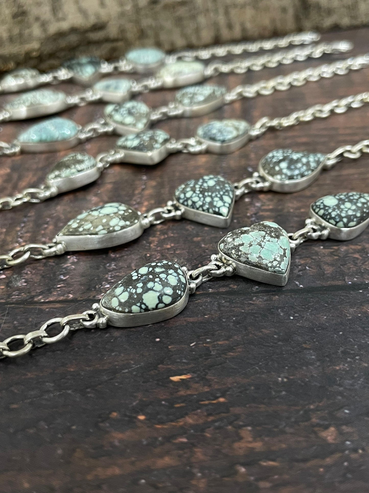 Handmade Sterling Silver Starfox Variscite Chain Bracelet Signed Nizhoni