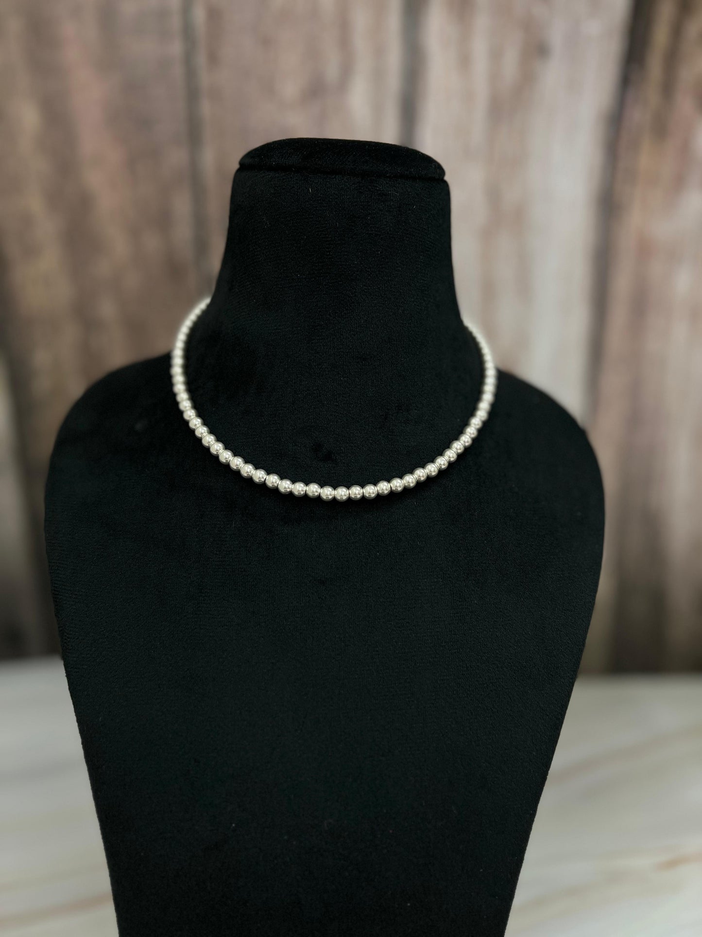 Handmade Sterling Silver 5mm Beaded Necklace with Signed Nizhoni