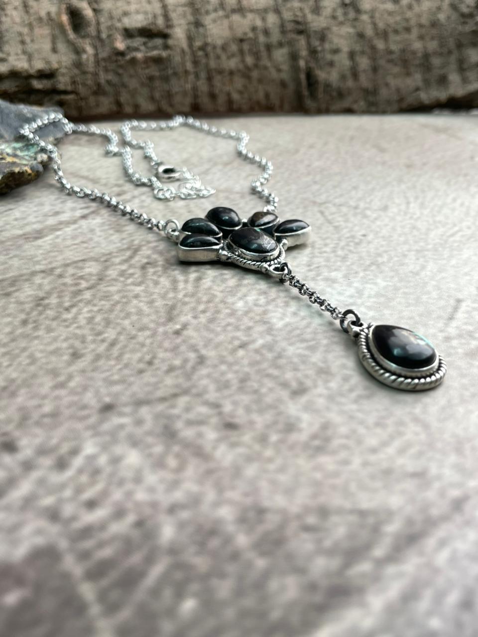Handmade Sterling Silver Blackjack Turquoise Necklace "Signed Nizhoni"