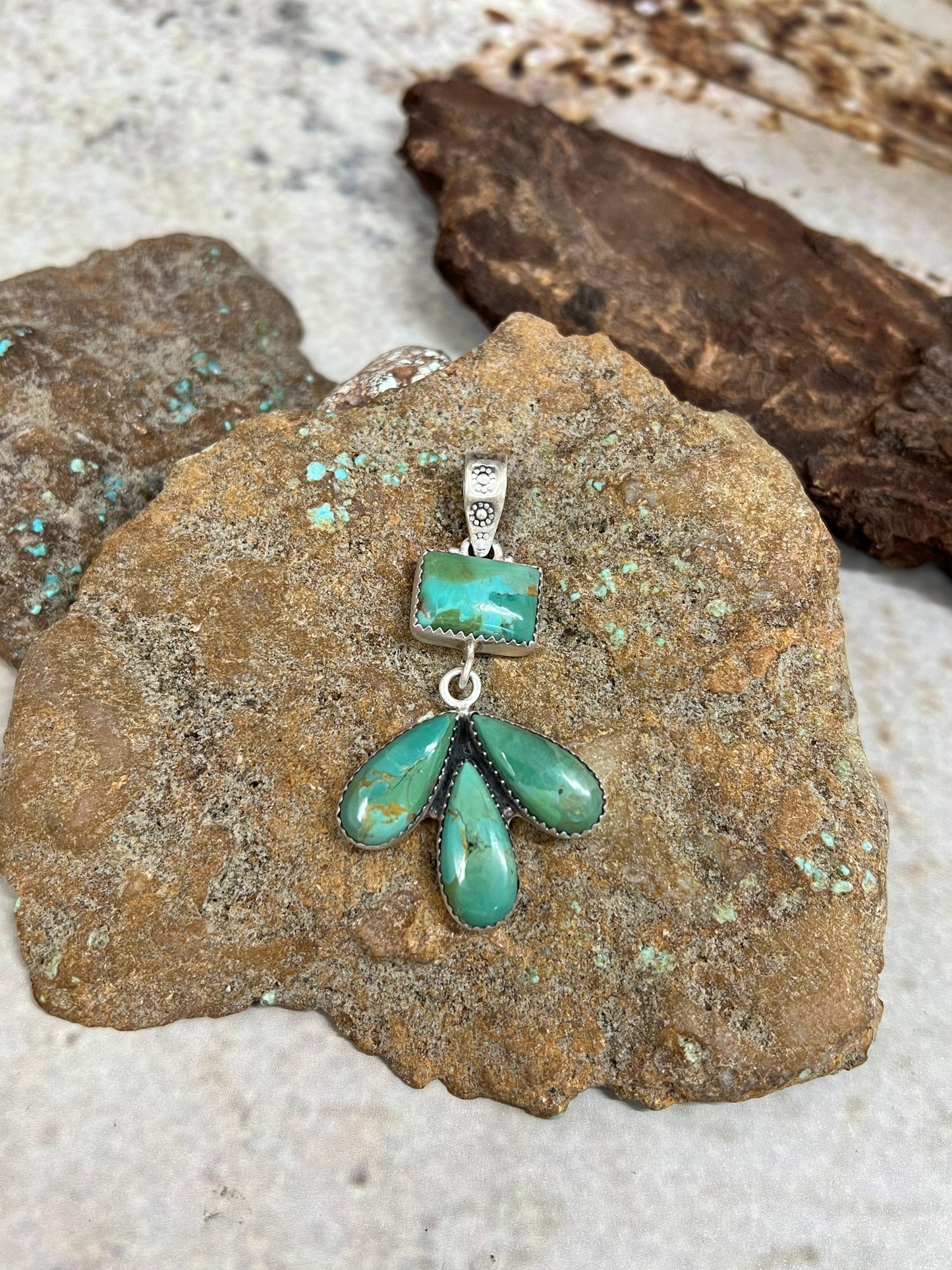 Handmade Sterling Silver Kingman Turquoise Pendant Signed Nizhoni