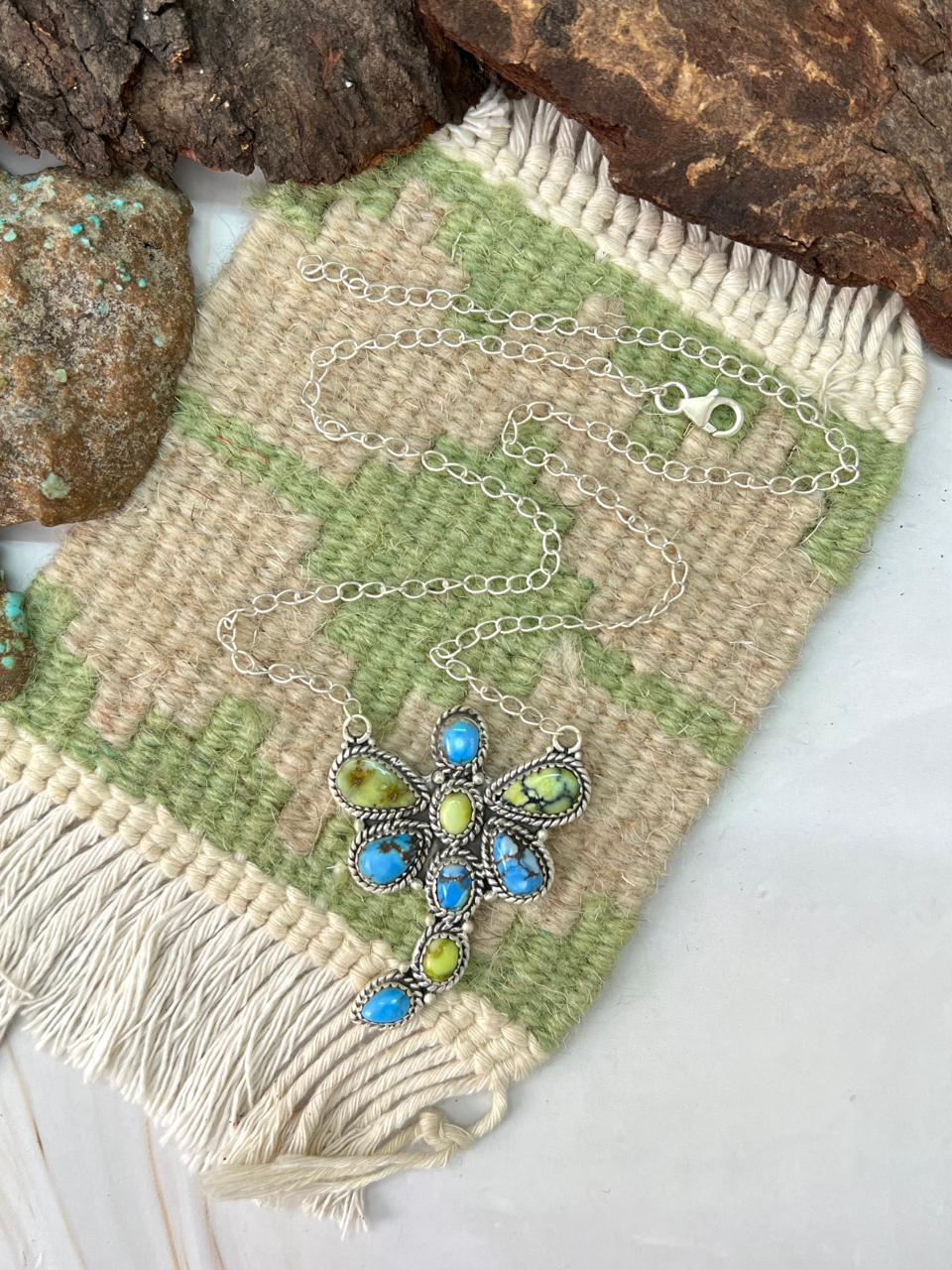 Handmade Sterling Silver Palomino with Golden Hills Turquoise Butterfly Necklace "Signed Nizhoni"