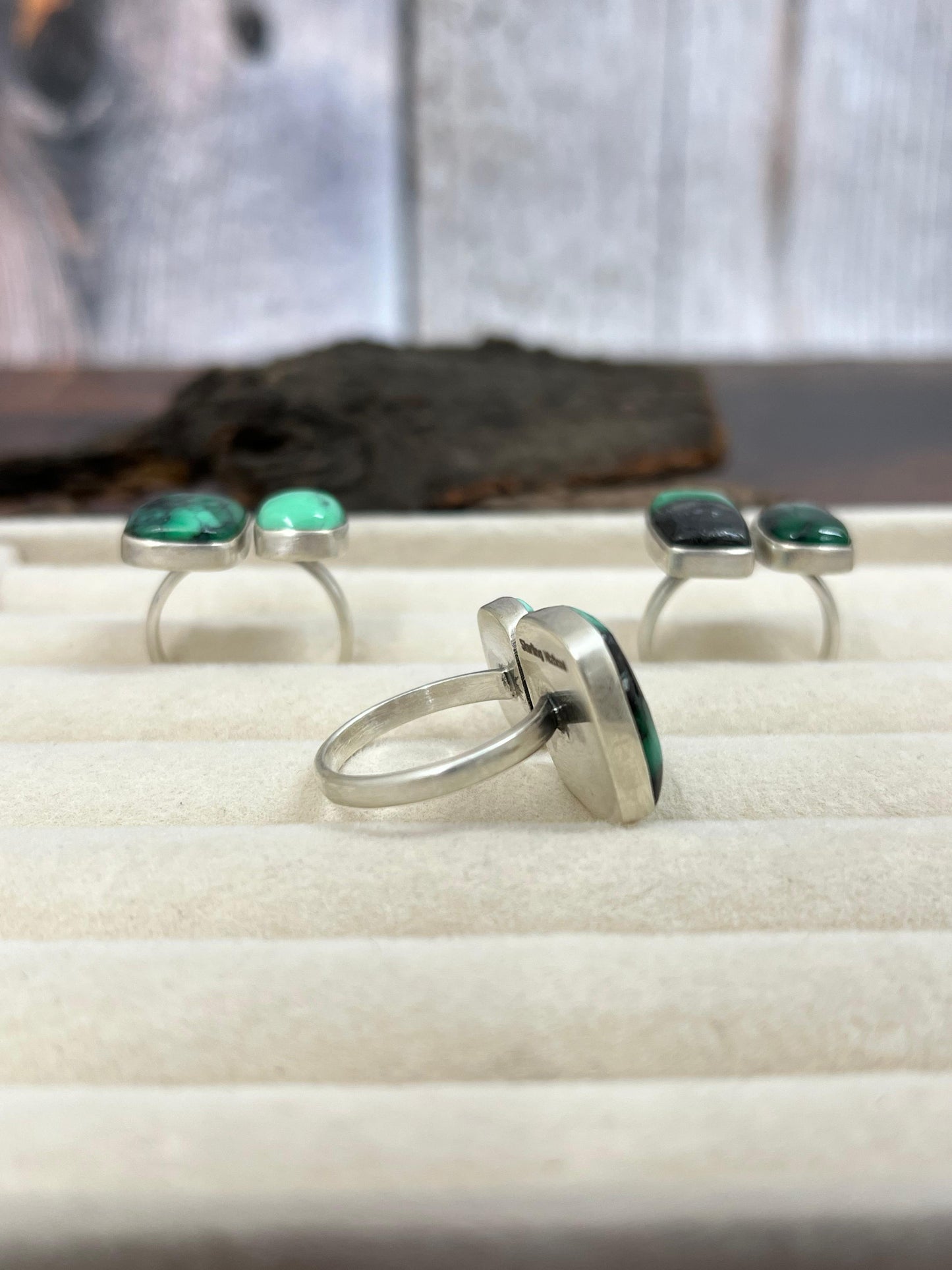 Handmade Sterling Silver Emerald Rose Adjustable Ring with Signed Nizhoni