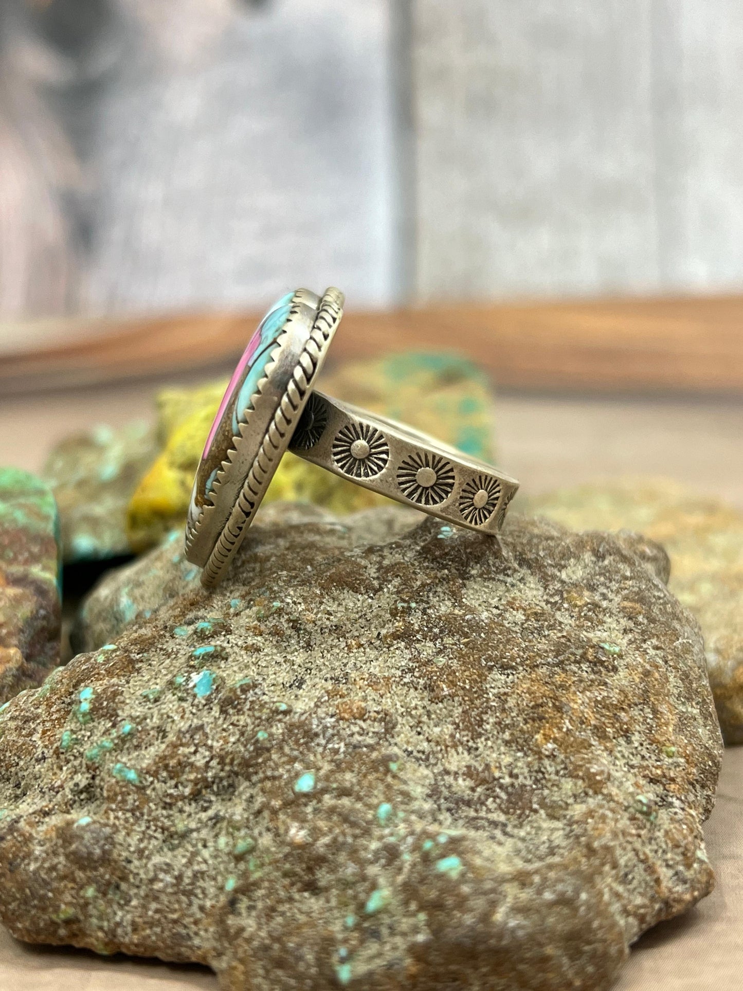 Handmade Sterling Silver Cotton Candy Turquoise Adjustable Ring with Signed Nizhoni