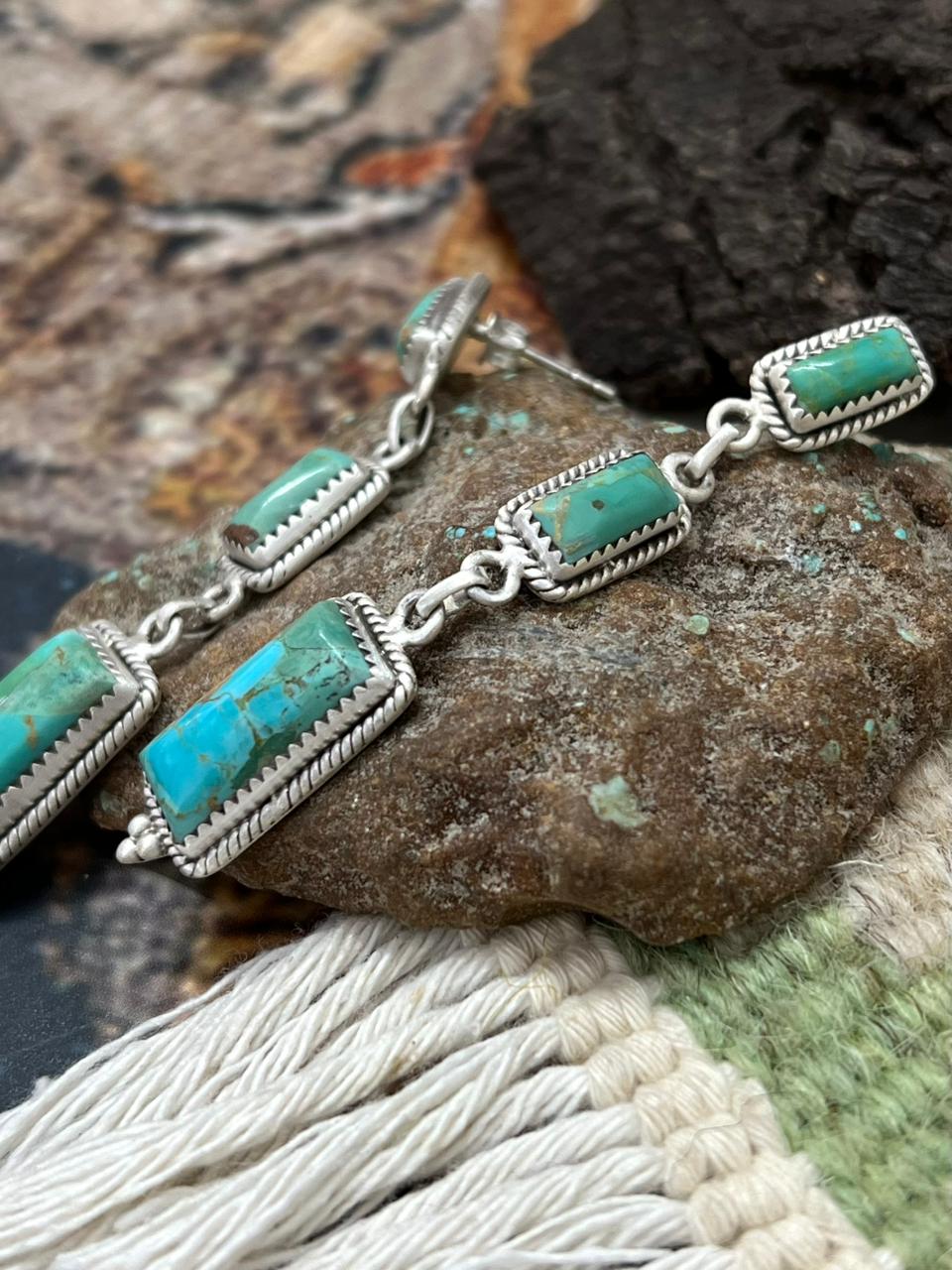 Handmade Sterling Silver Kingman Turquoise Post Earrings "Signed Nizhoni"