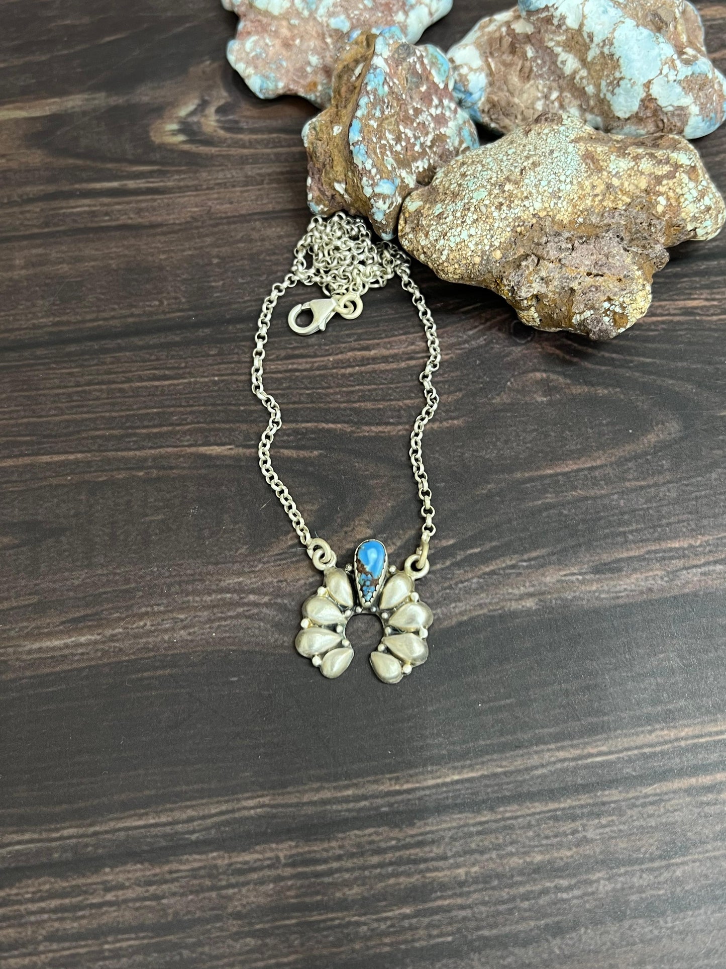 "Ball Collection" Handmade Sterling Silver Golden Hills Turquoise Naja Necklace with Signed Nizhoni