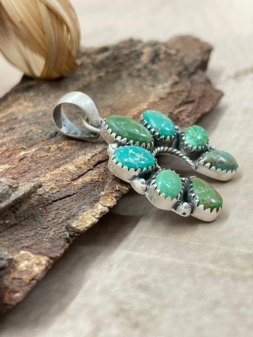 Handmade Sterling Silver Emerald Valley Naja Pendant with Signed Nizhoni
