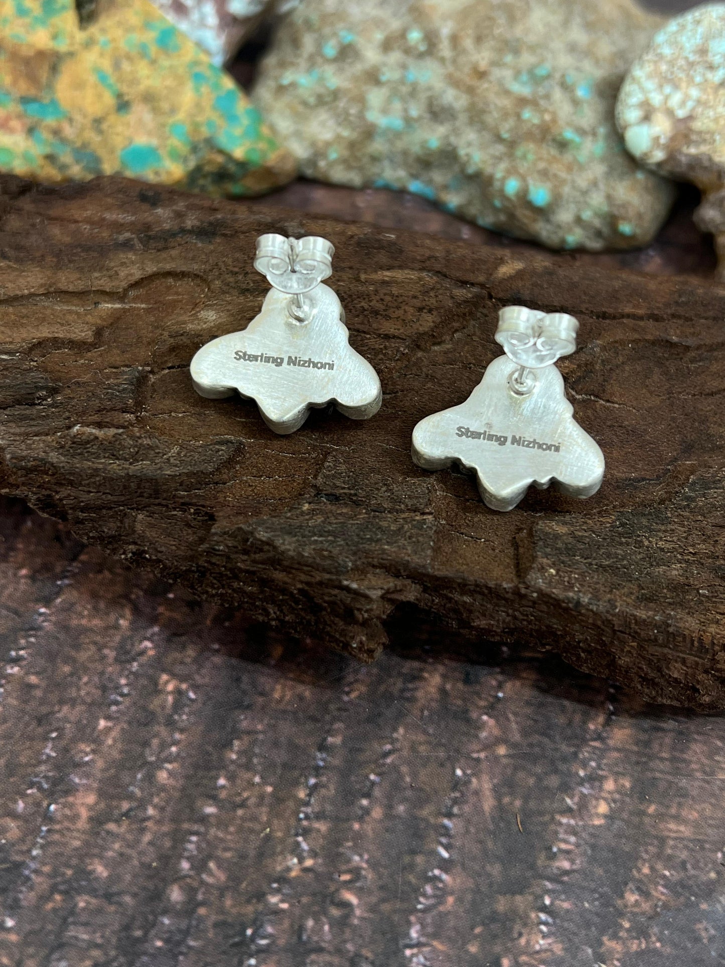 Handmade Sterling Silver Honey Dahlia Post Studs with Signed Nizhoni