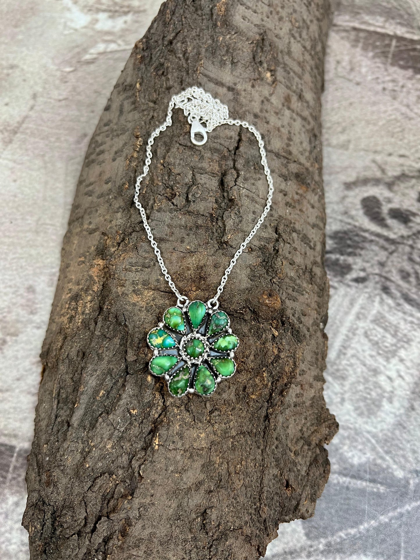 Handmade Sterling Silver Sonoran Mountain Turquoise Necklace with Signed Nizhoni