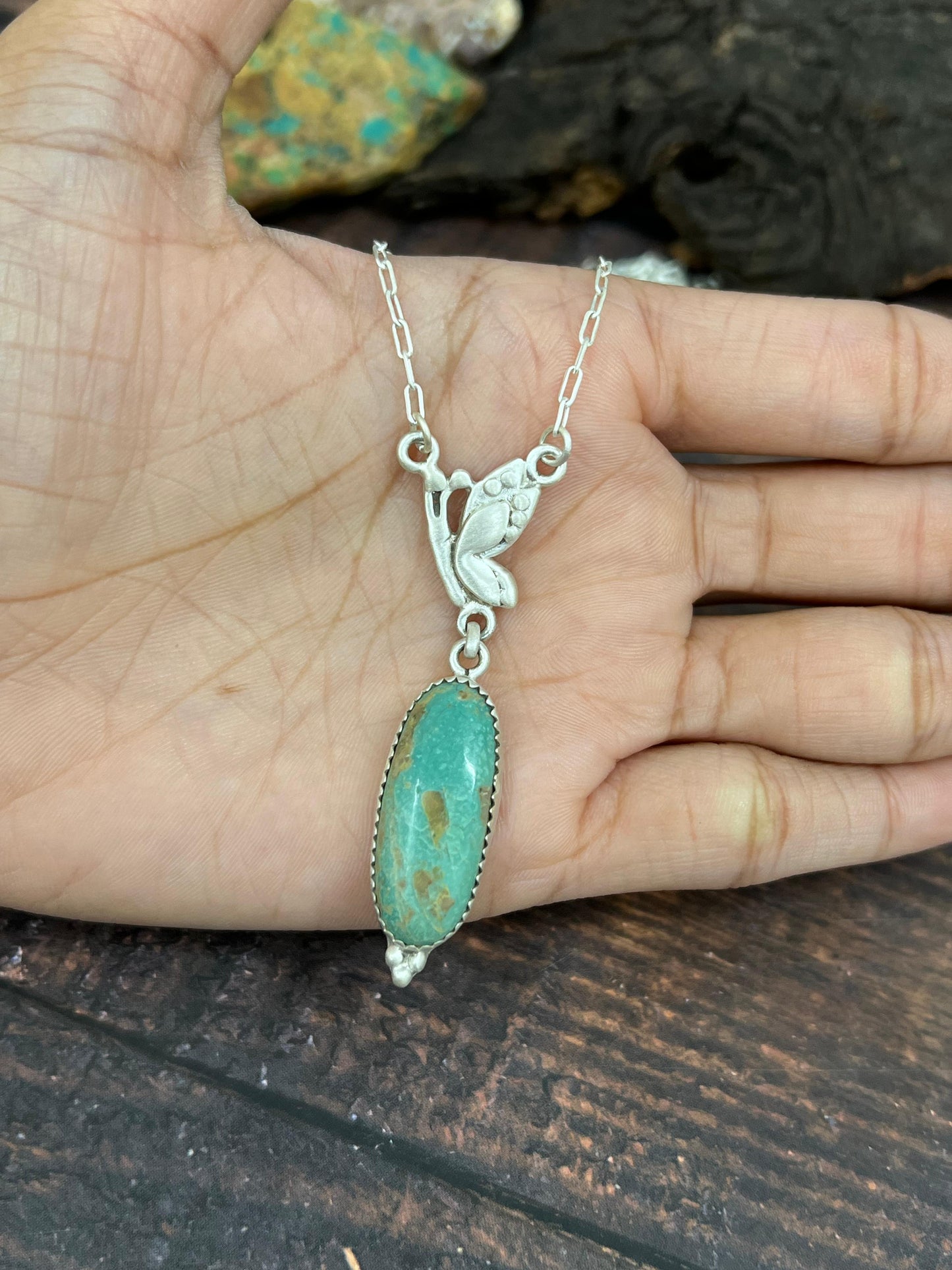 Handmade Sterling Silver Kingman Turquoise Necklace with Signed Nizhoni