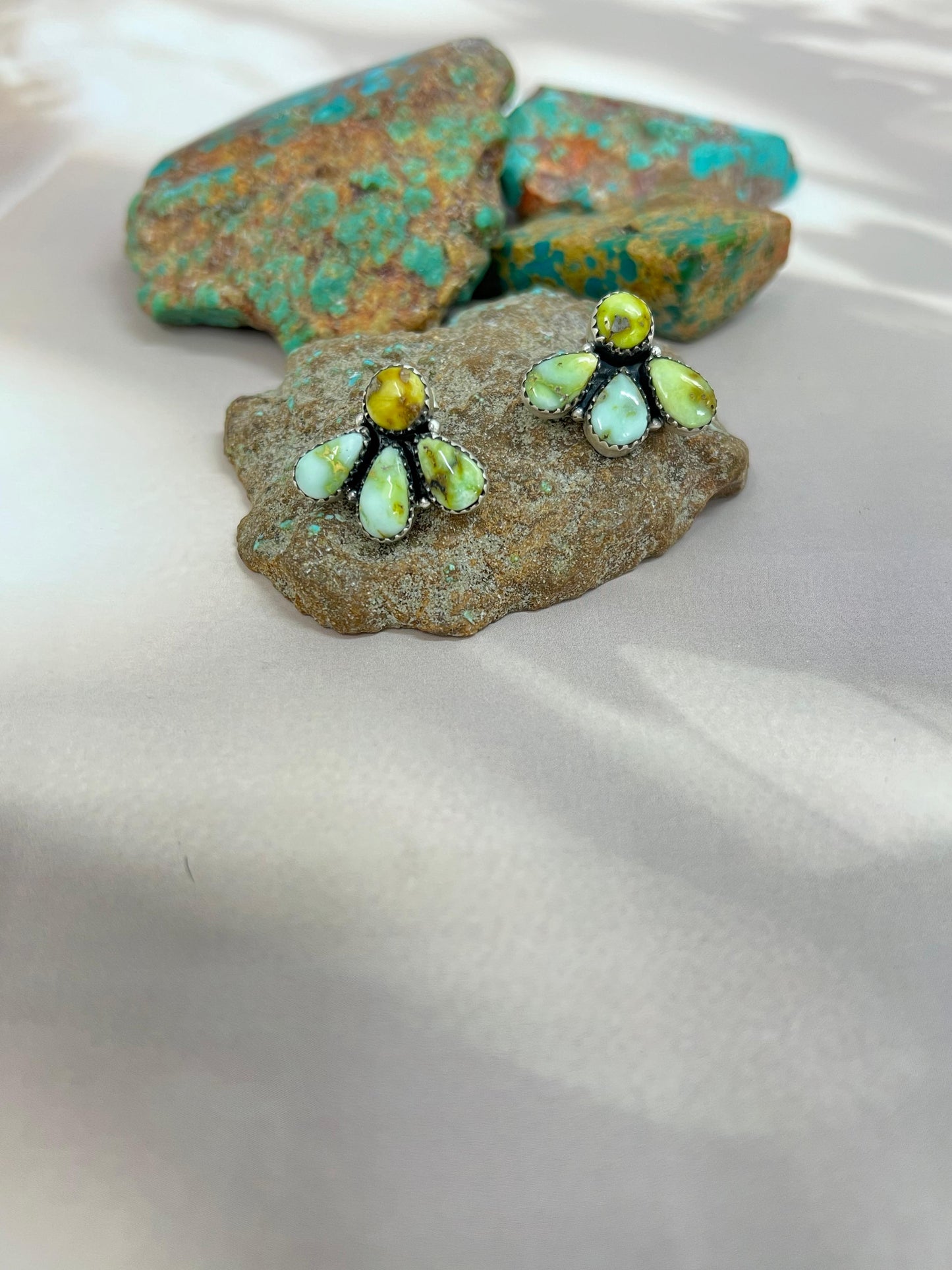 Handmade Sterling Silver Palomino Turquoise 4 Stone Post Studs with Signed Nizhoni