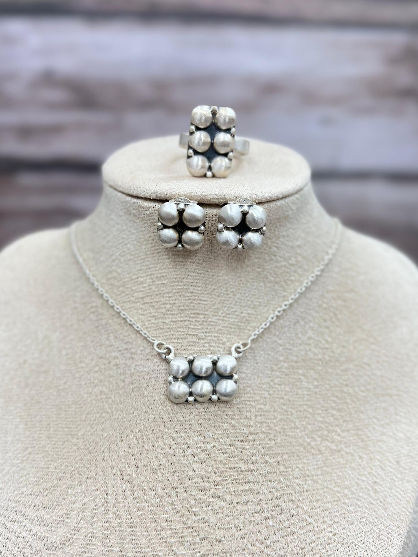 Handmade 'Sterling Silver' Necklace Earrings and Ring Set with Signed Nizhoni