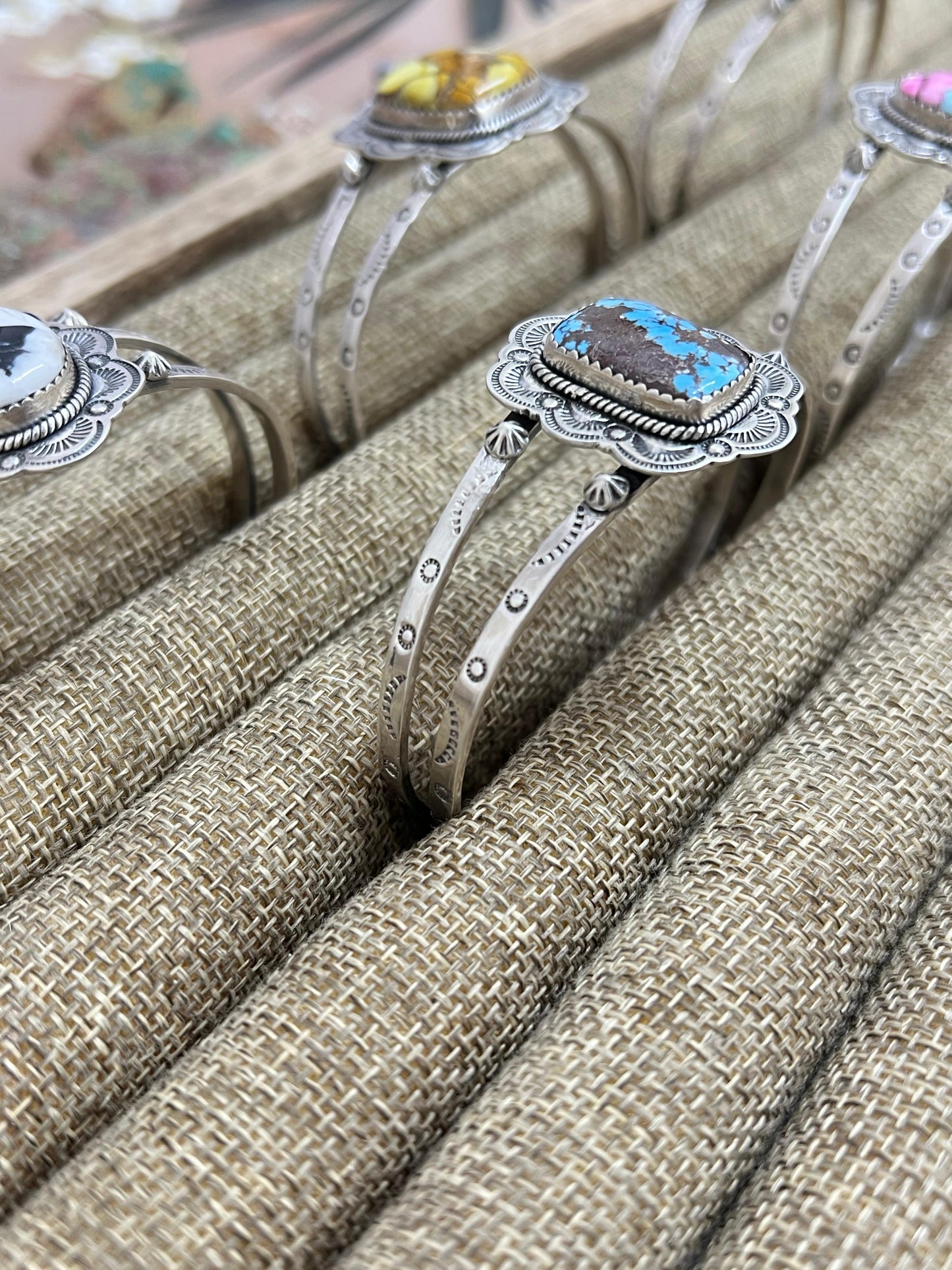 Handmade Sterling Silver Multi Stone Cuff Bracelet, Signed Nizhoni