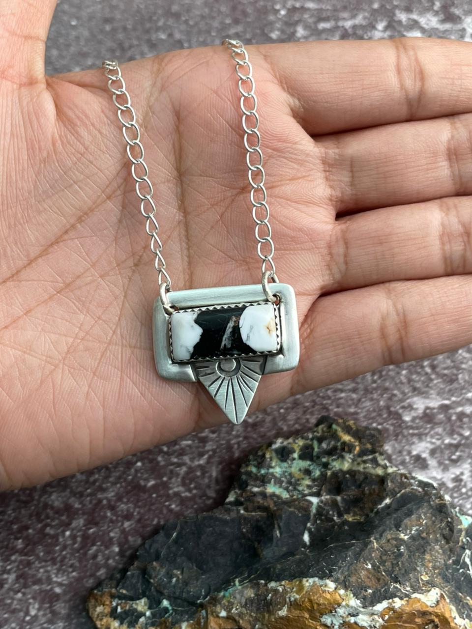 Handmade Sterling Silver White Buffalo Necklace "Signed Nizhoni"