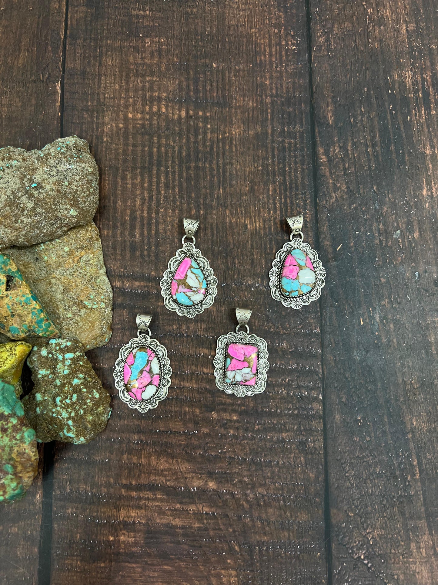 Handmade Sterling Silver Cotton Candy Turquoise Pendant with Signed Nizhoni