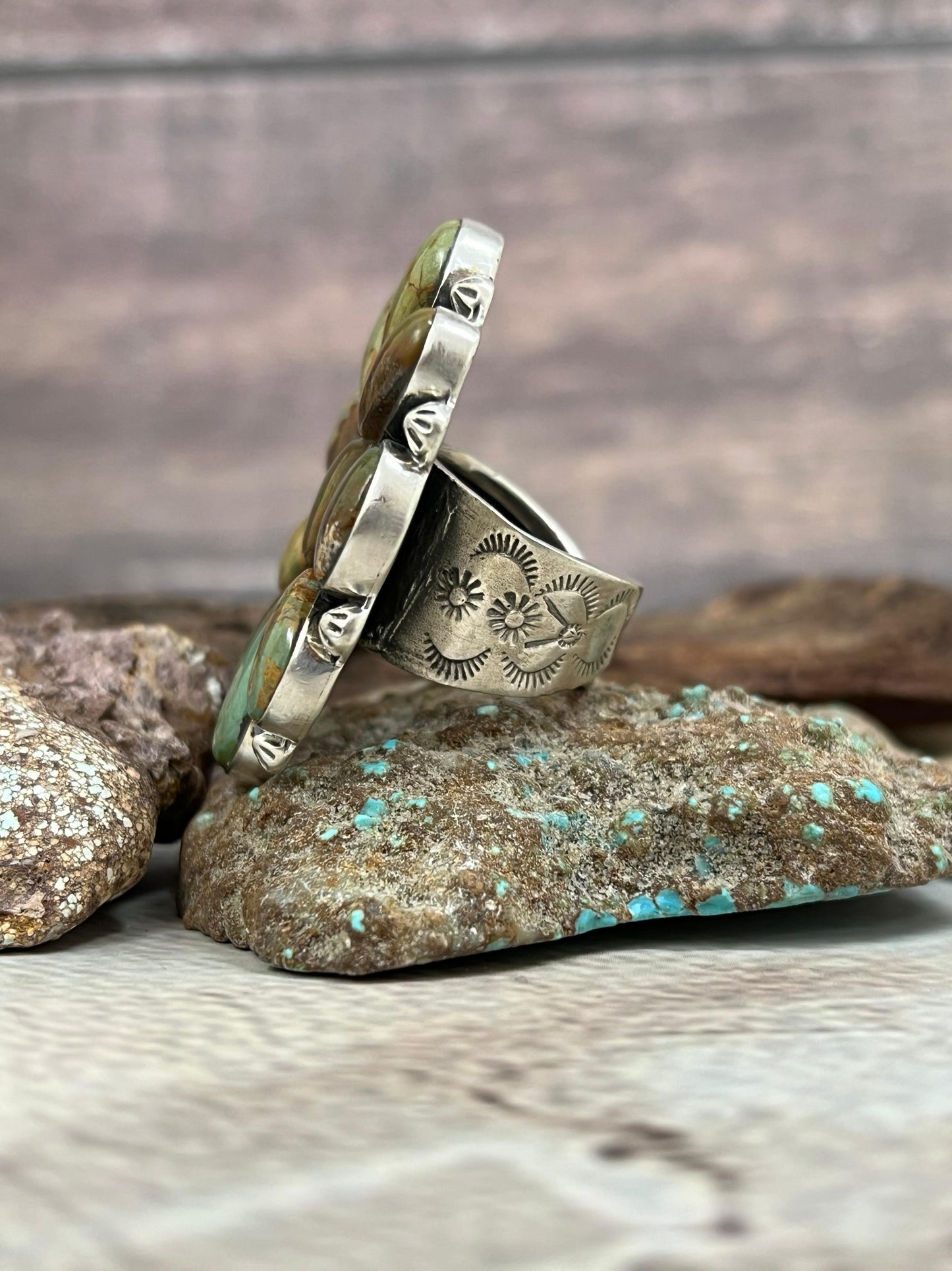Handmade Sterling Silver Old Stock Royston Turquoise Adjustable Ring Signed Nizhoni (8)