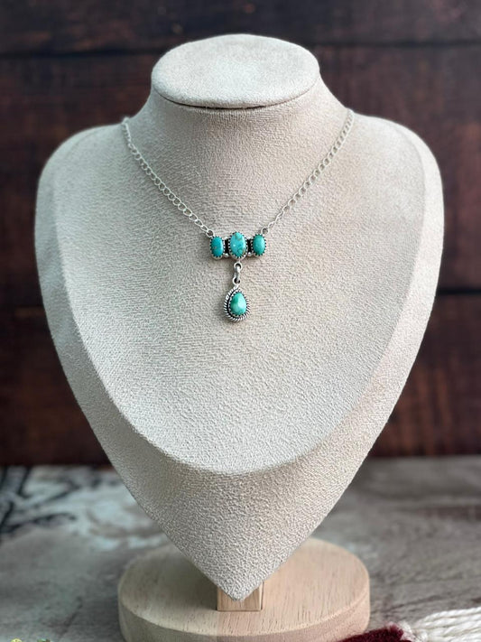 Handmade Sterling Silver Emerald Valley Turquoise Necklace "Signed Nizhoni"