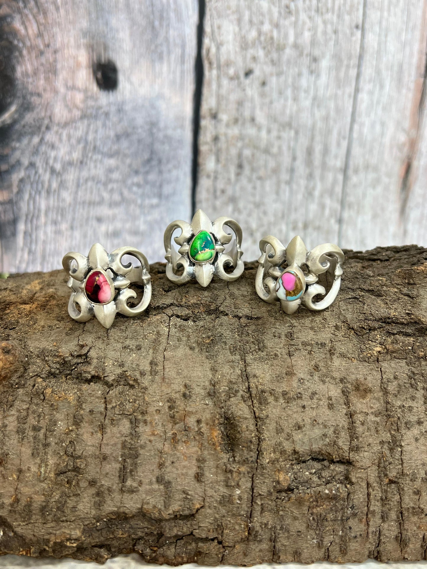 Handmade Sterling Silver Multi Stone Adjustable Ring, Signed Nizhoni (2)