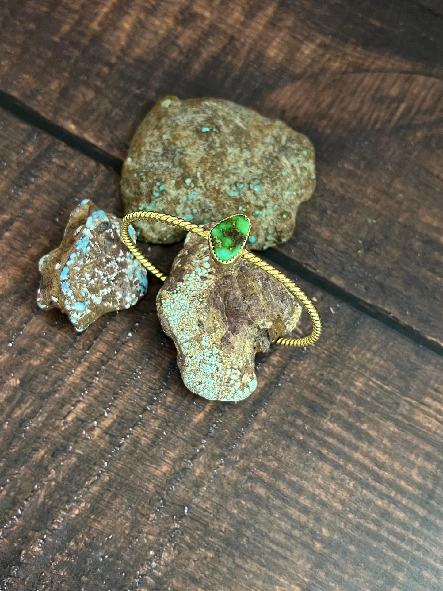 “The Golden Collection” Handmade Gold Plated Sterling Silver Natural Sonoran Mountain Turquoise Twisted Cuff Bracelet