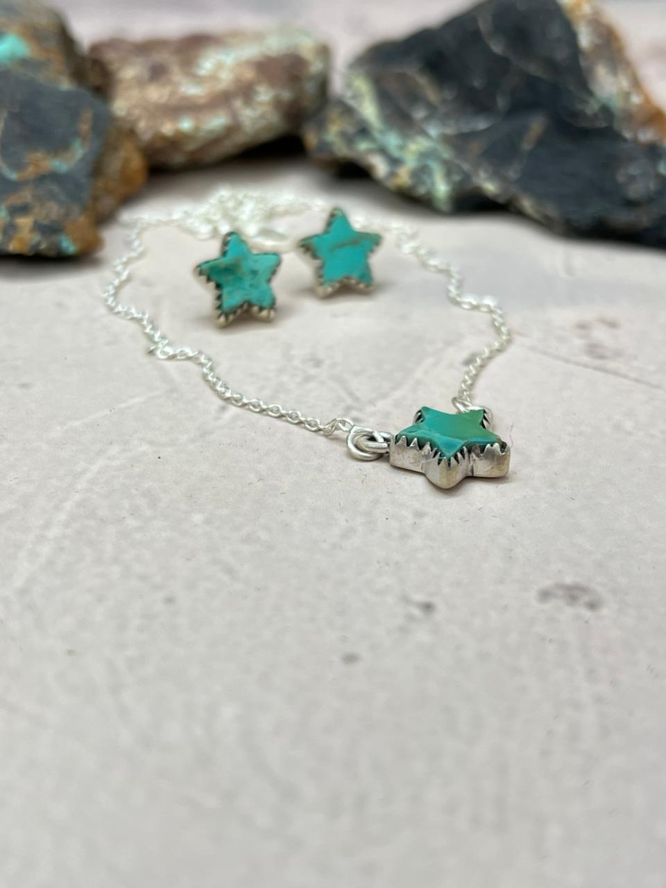 Handmade Sterling Silver Kingman Turquoise Necklace Earrings Set "Signed Nizhoni"