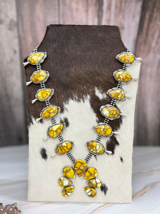 Handmade Sterling Silver Honey Dahlia Necklace with Signed Nizhoni