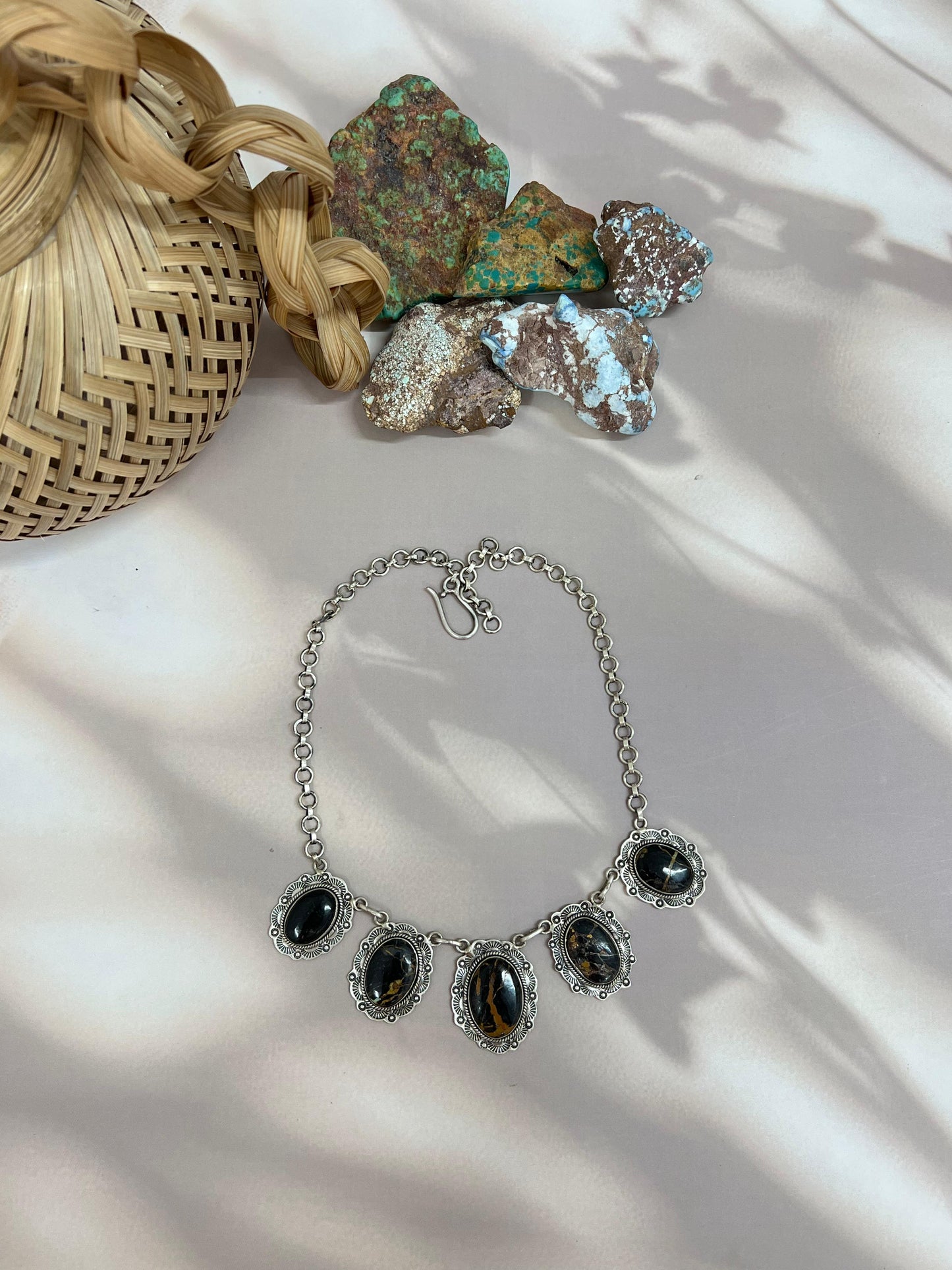 Handmade Sterling Silver Blackjack Turquoise Choker Necklace Signed Nizhoni