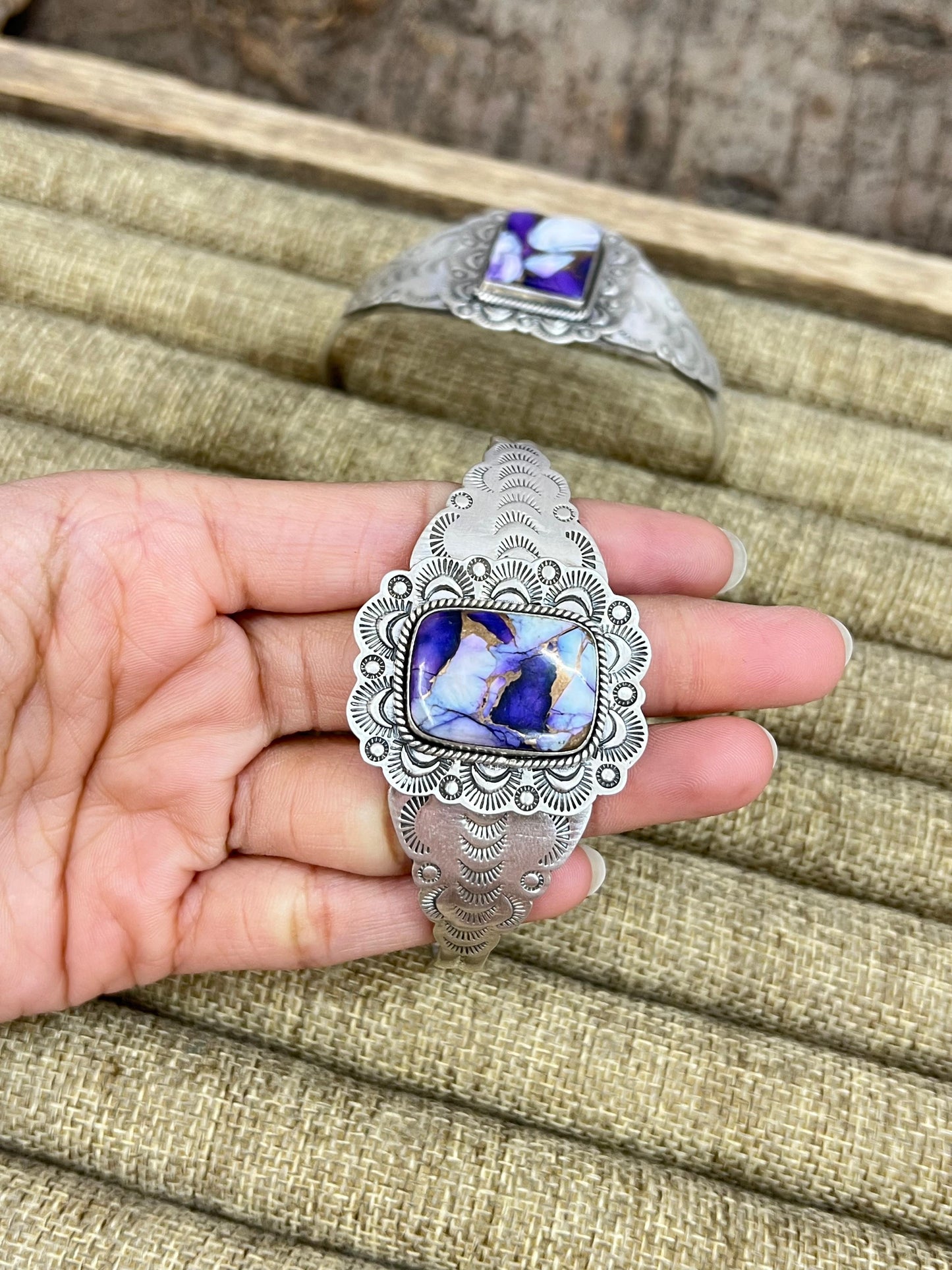 Handmade Sterling Silver Purple Ice Rose Dahlia Cuff Bracelet with Signed Nizhoni