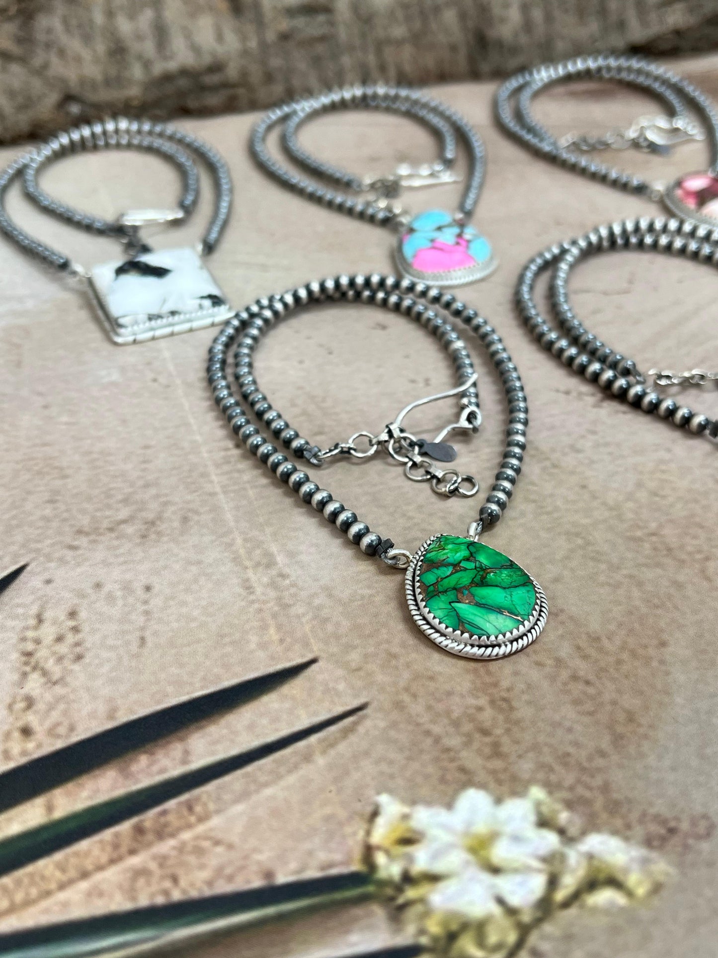 Handmade Sterling Silver Multi Stone Beaded Necklace, Signed Nizhoni