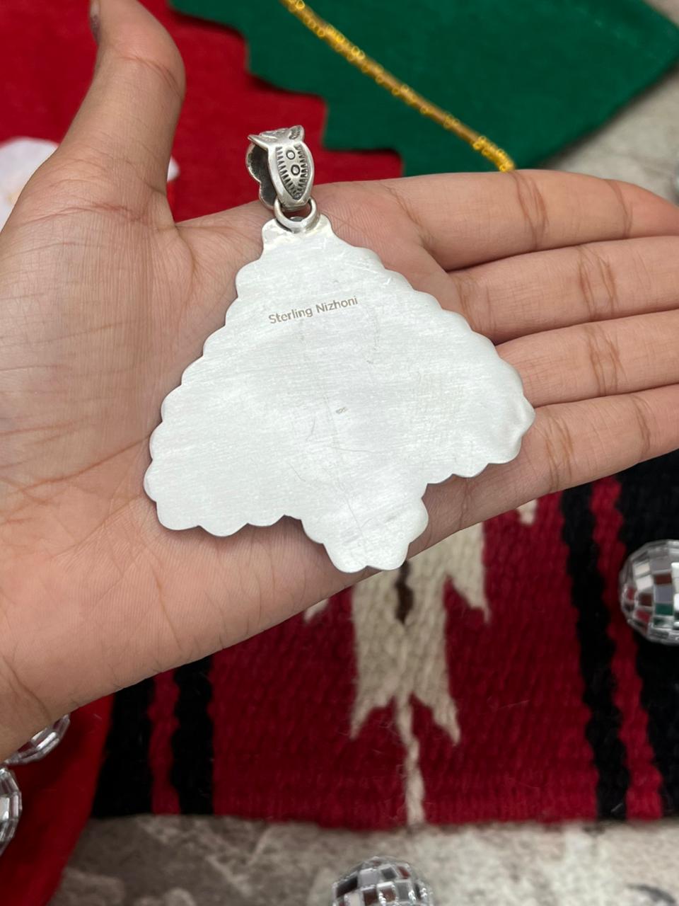 "Christmas Collection" Handmade Sterling Silver Hot Pink with Sonoran Mountain Turquoise Pendant "Signed Nizhoni"