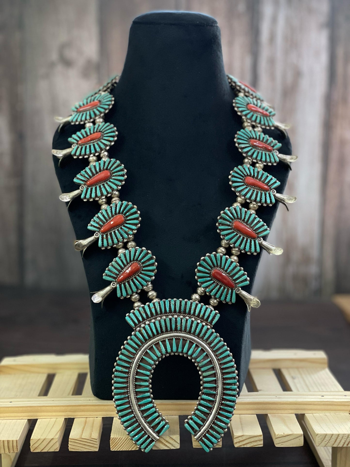 Handmade Nizhoni Sterling Silver Kachina Turquoise Beaded Naja Necklace