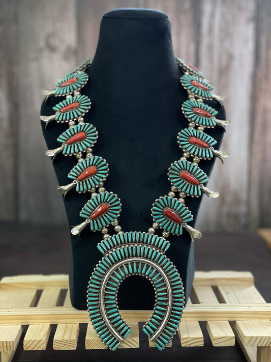 Handmade Nizhoni Sterling Silver Kachina Turquoise Beaded Naja Necklace