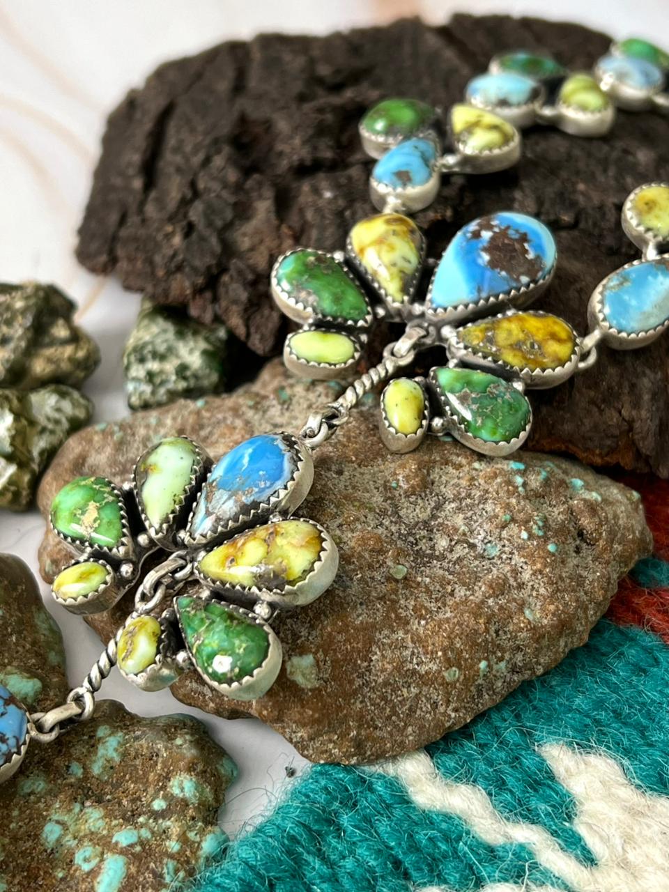 Handmade Sterling Silver Palomino with Golden Hills and Sonoran Mountain Turquoise Necklace "Signed Nizhoni"